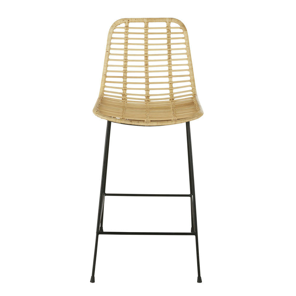 Anoki - Chaise de bar en rotin et métal noir H77