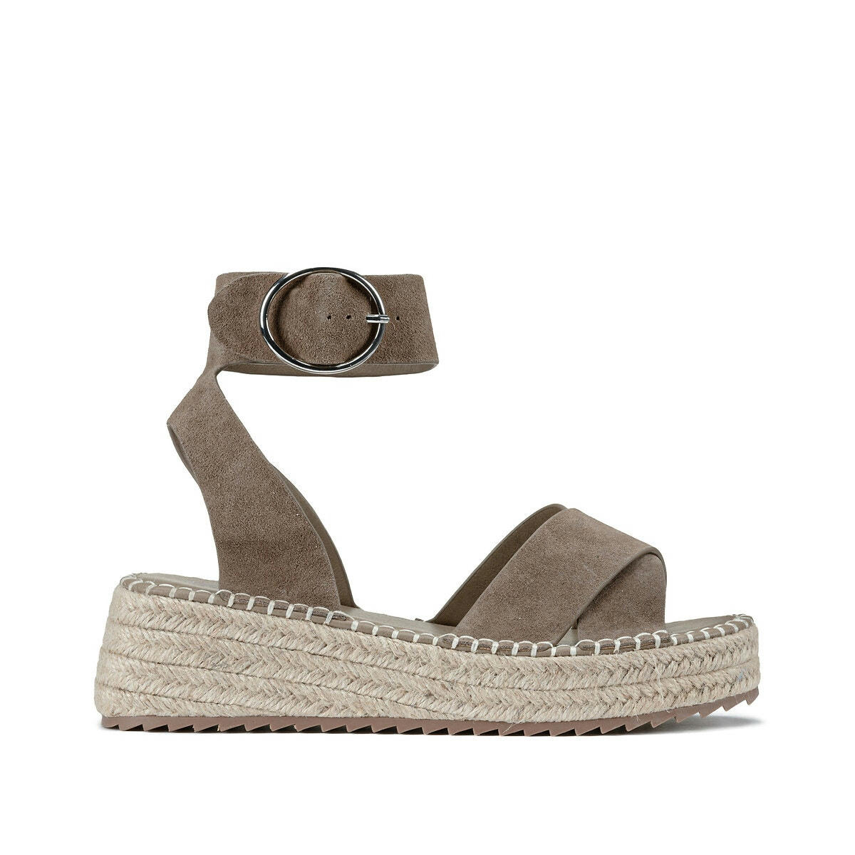 Sandales en cuir suédé, plateforme corde