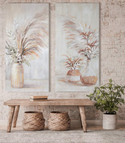 Ręcznie malowany obraz płótno 60x120 cm rośliny wazon