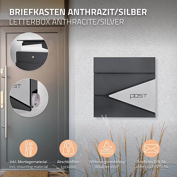 Boîte aux lettres sur pied boîte postale acier anthracite/argent design moderne