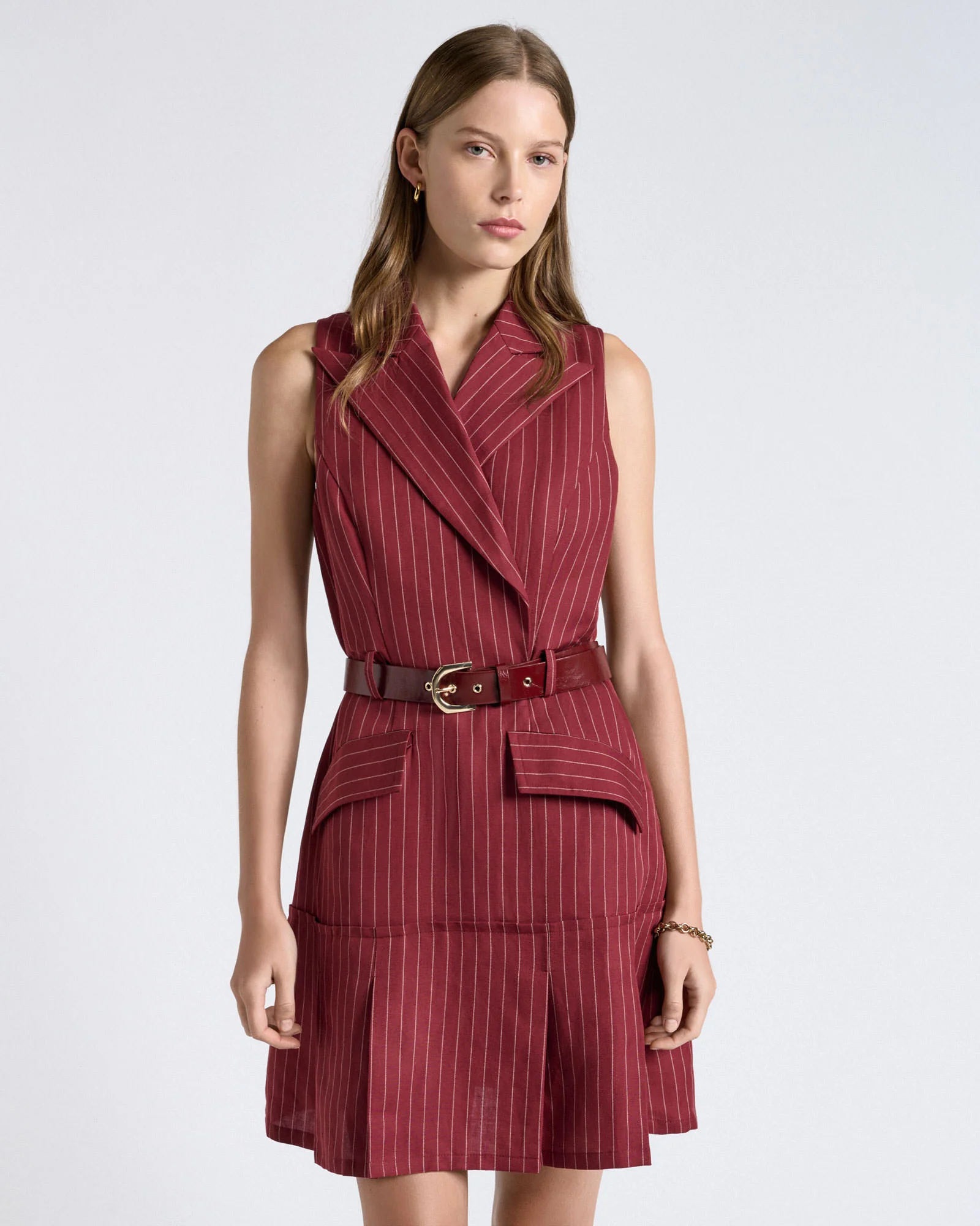 Linen Blend Pinstripe Mini Dress