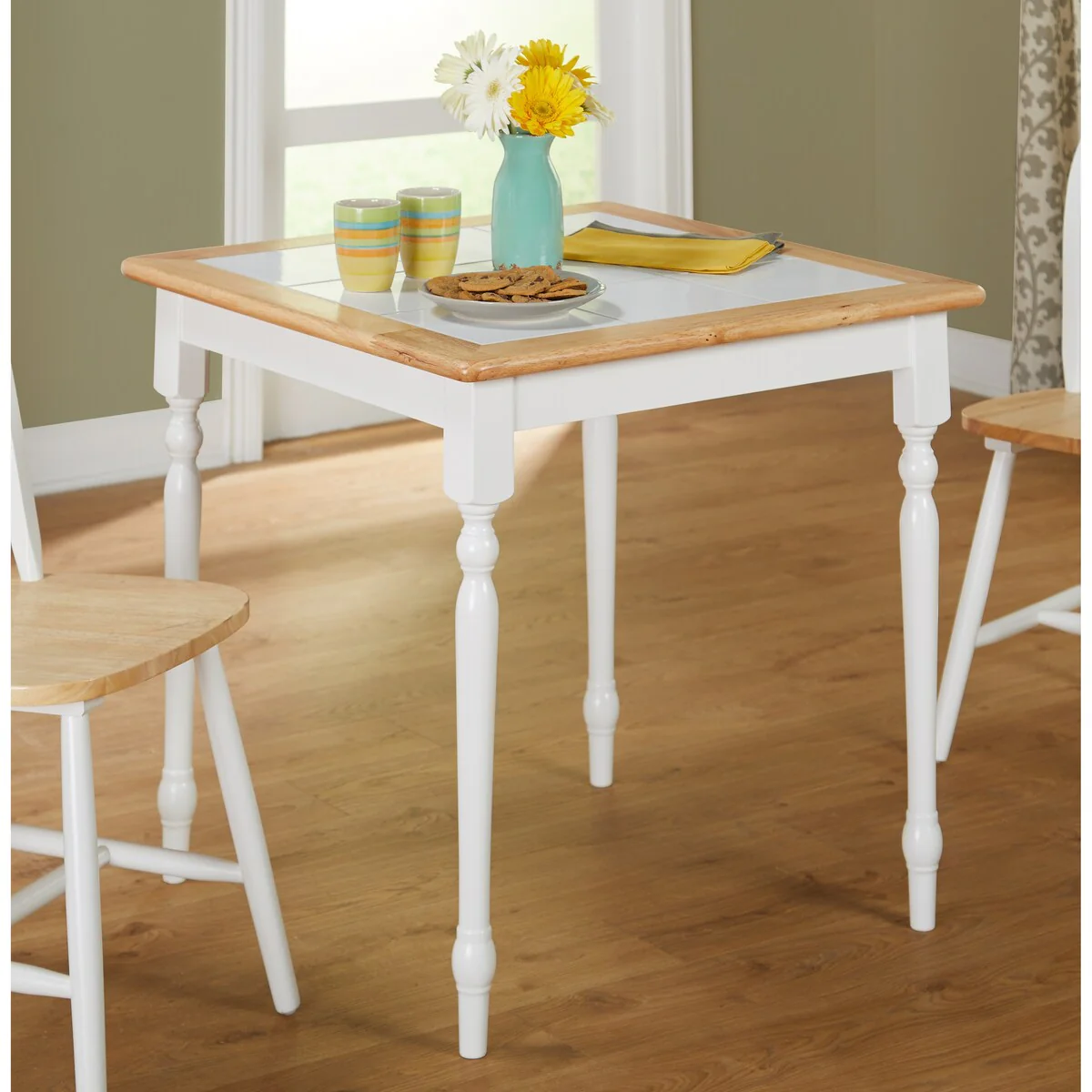 Tile-Top Square Dining Table, White/Natural