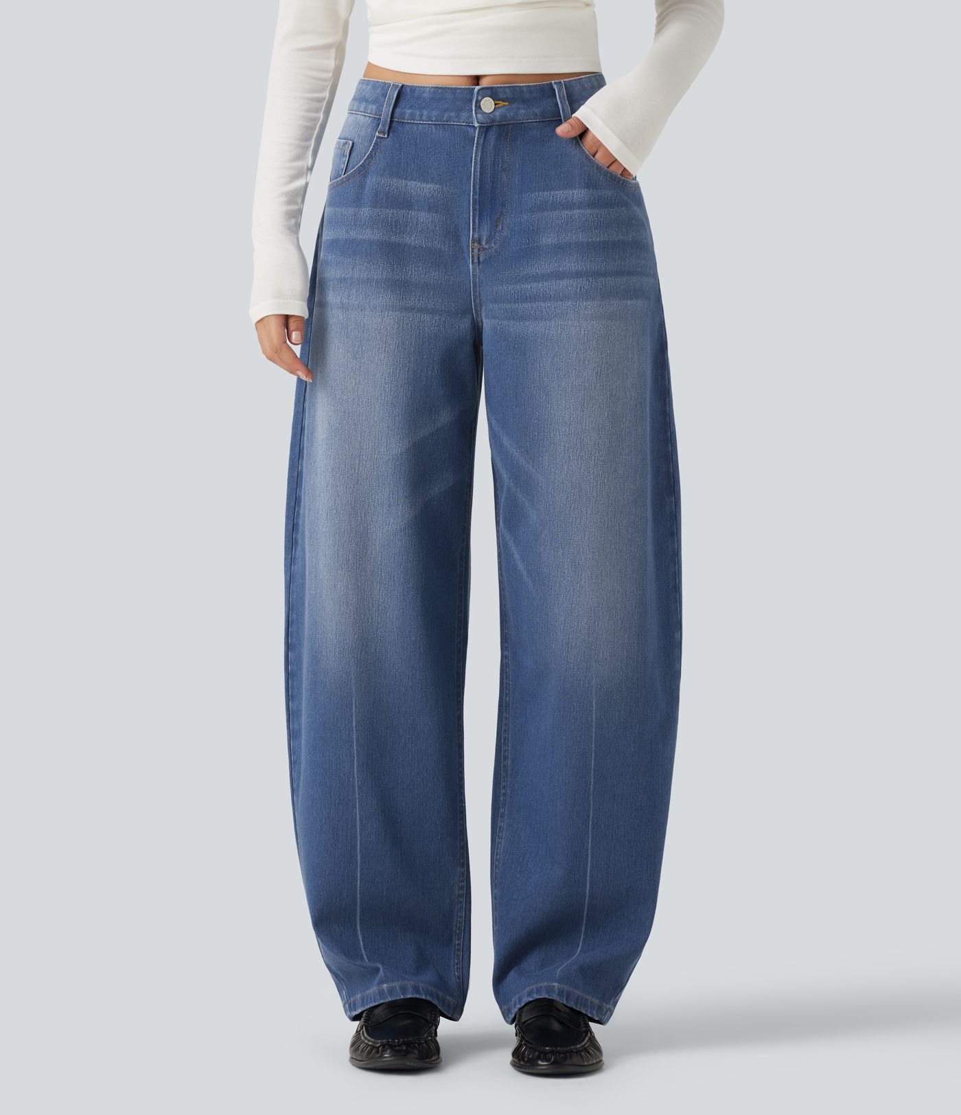 Jean Halara Flex™ taille mi-haute coupe barrel délavé avec poches