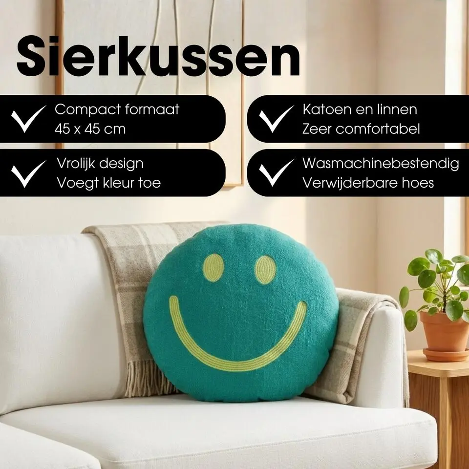 Mica Decorations Smiley Sierkussen �?&Oslash;45 x 10 cm