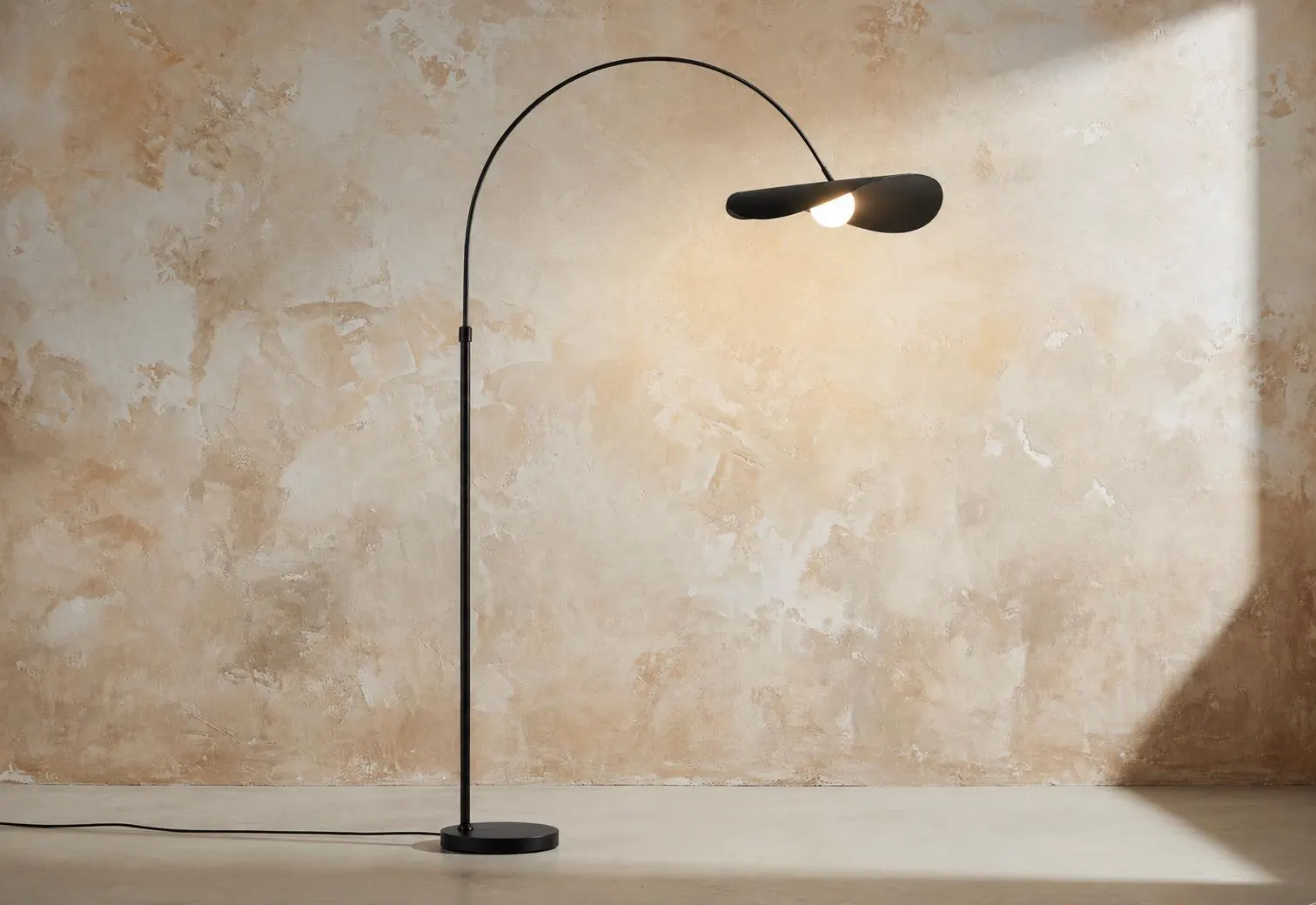 Modern Arc Floor Lamp, Black Marble Base, Vintage Contemporary Standing Light, Ambient Lighting