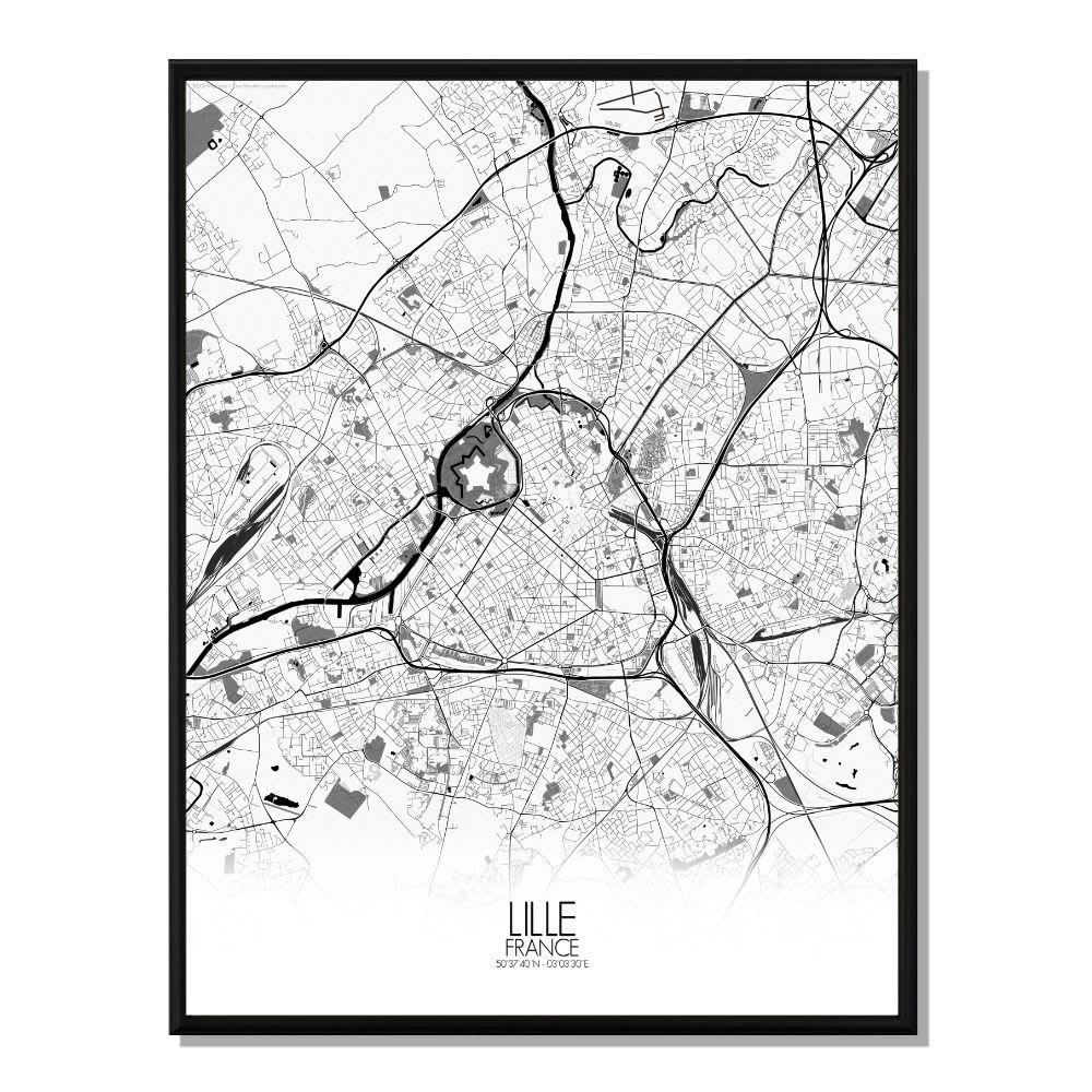 - Affiche Lille Carte N&B 40x50