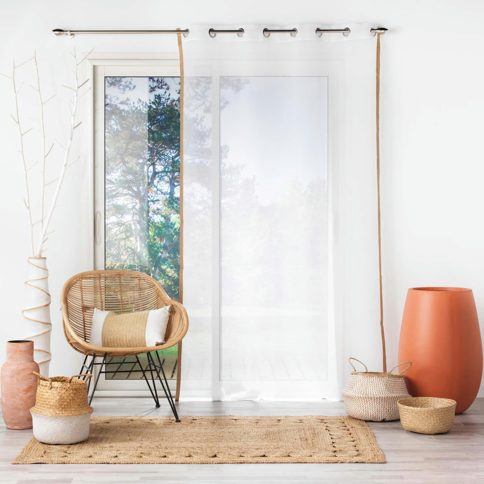 - Voilage sablé avec galon en jute polyester/jute blanc 140x240 cm