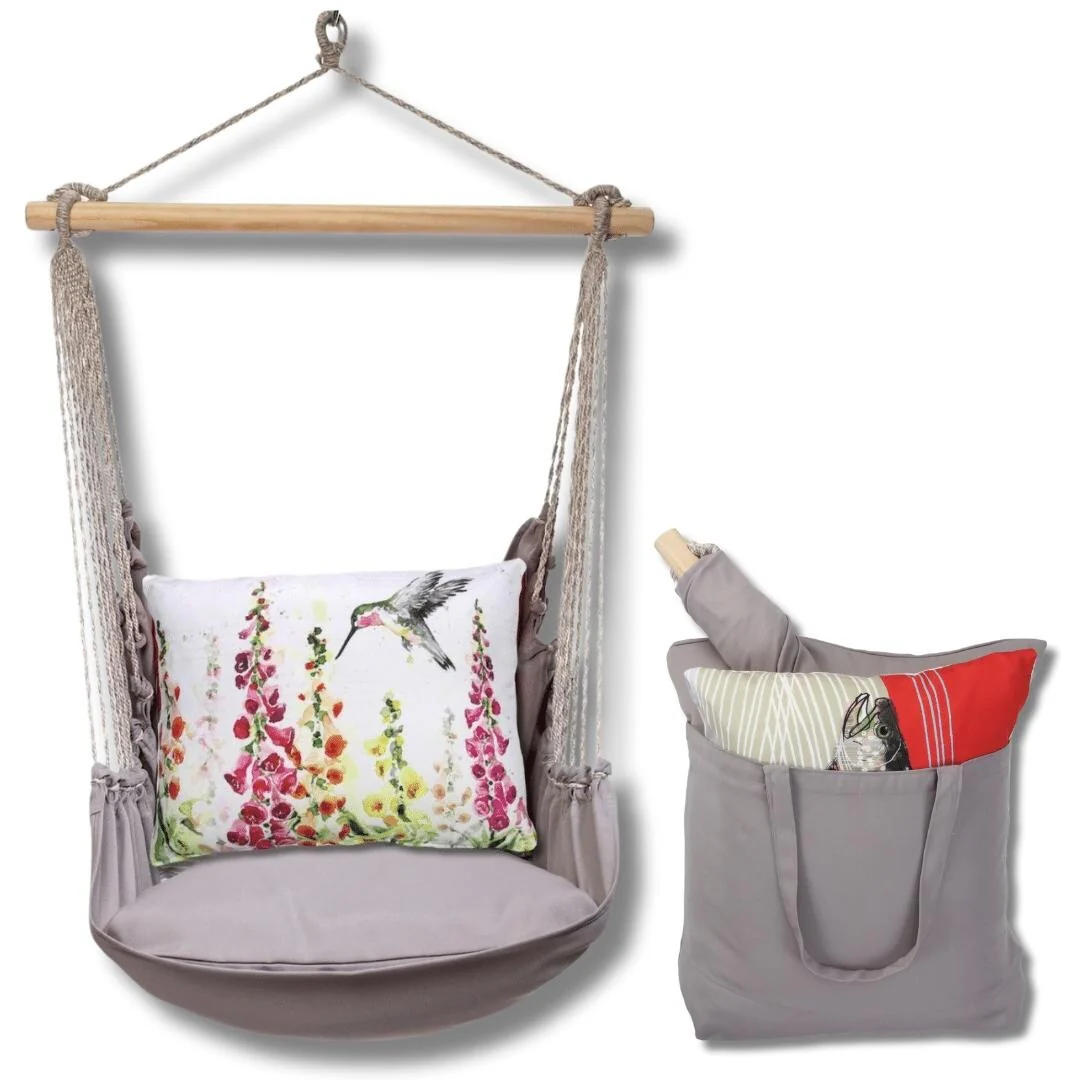 Magnolia Casual Swing Set 4 piece - Gray Solid w/ Foxgloves w/Hummingbird