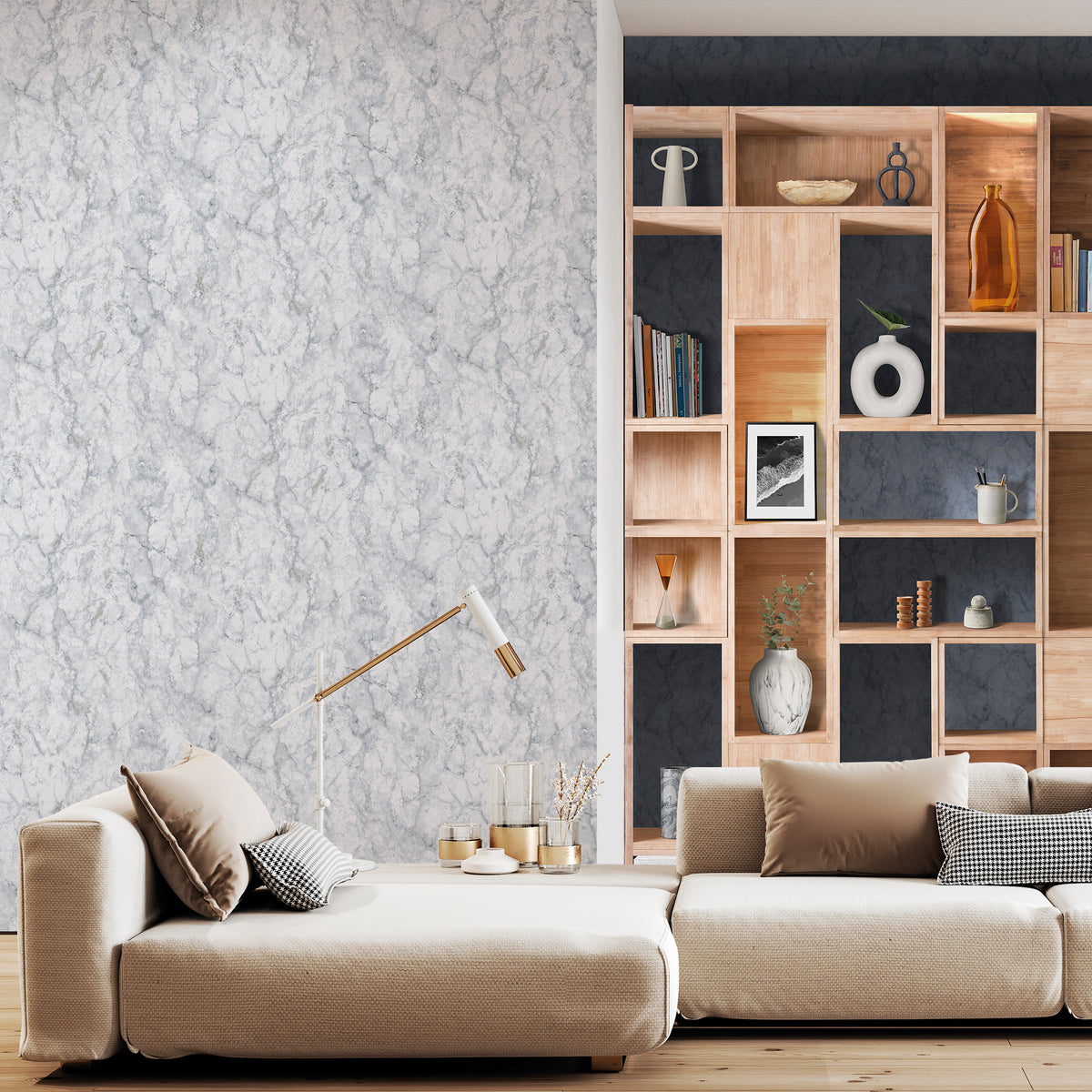 Sanders & Sanders fotobehang kast blauw en beige - 280 x 159 cm - 640095