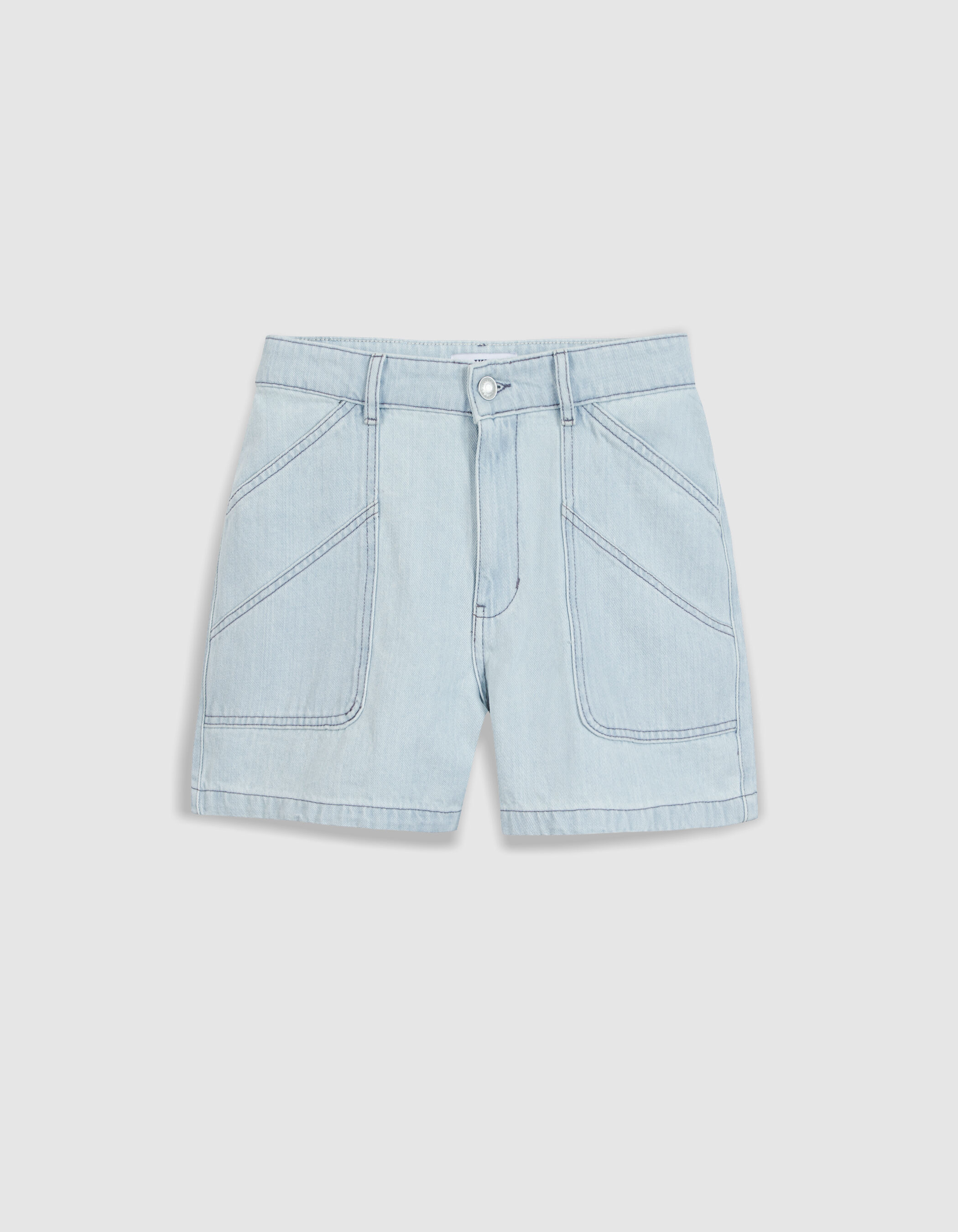 Short en jean bleu délavé maxi poches Femme