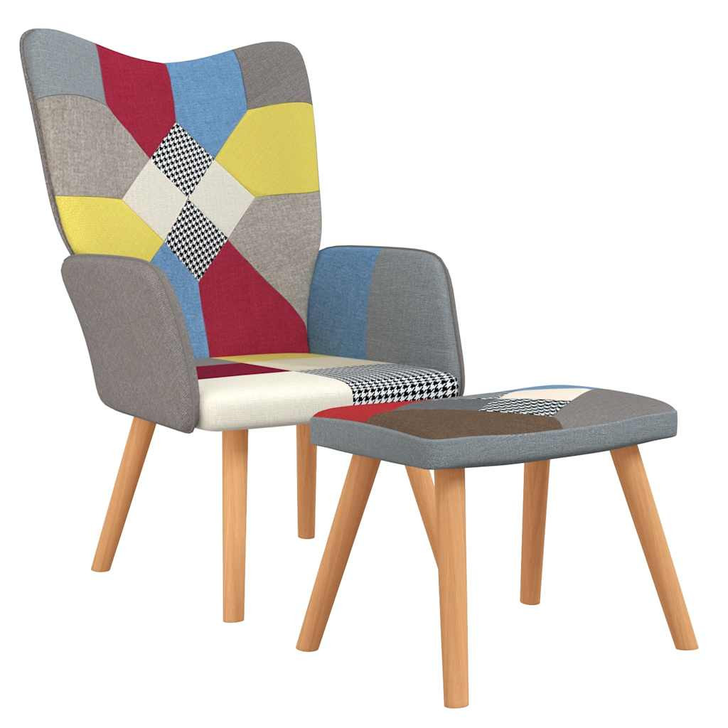 Fotel z Podnóżkiem Fotel Wypoczynkowy Do Salonu Tapicerowany Patchwork