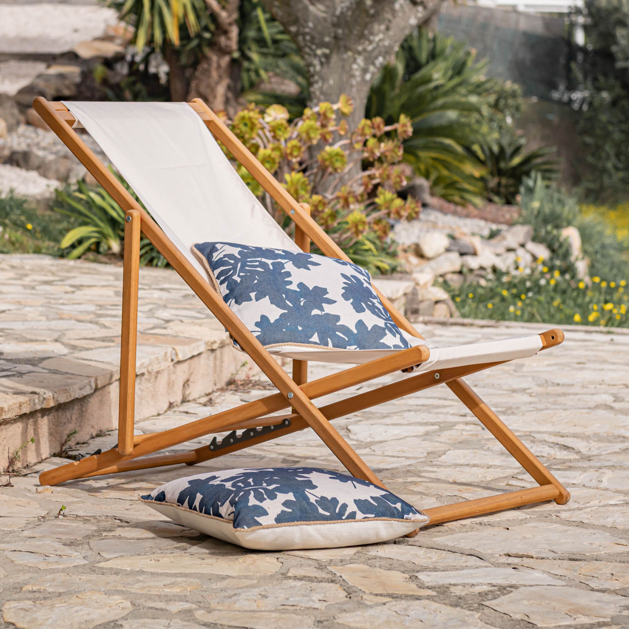 ORTADARA - Toile de chilienne de jardin à rayures en tissu - blanc