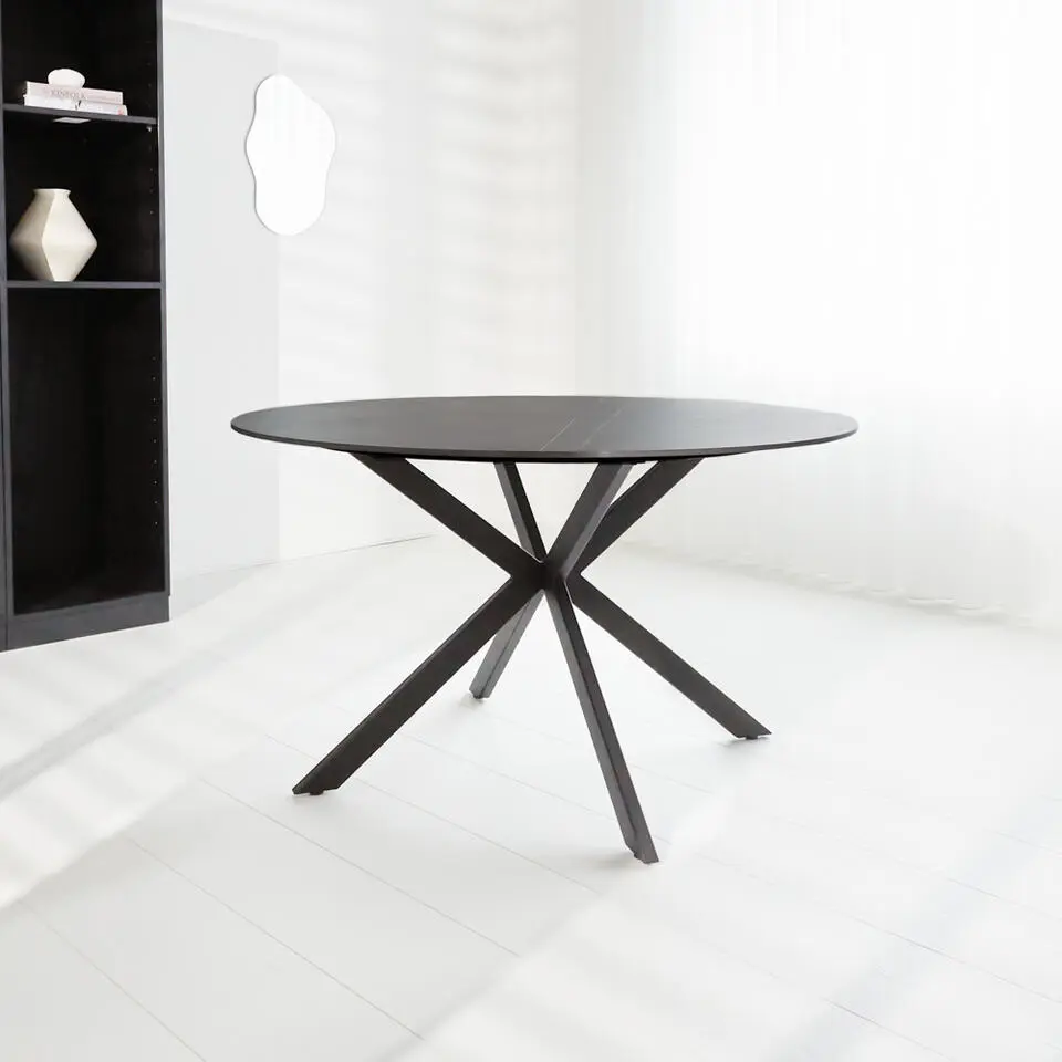 Ronde eettafel Yuna &Oslash;150 cm marmerlook zwart - Stoneware - Zwart
