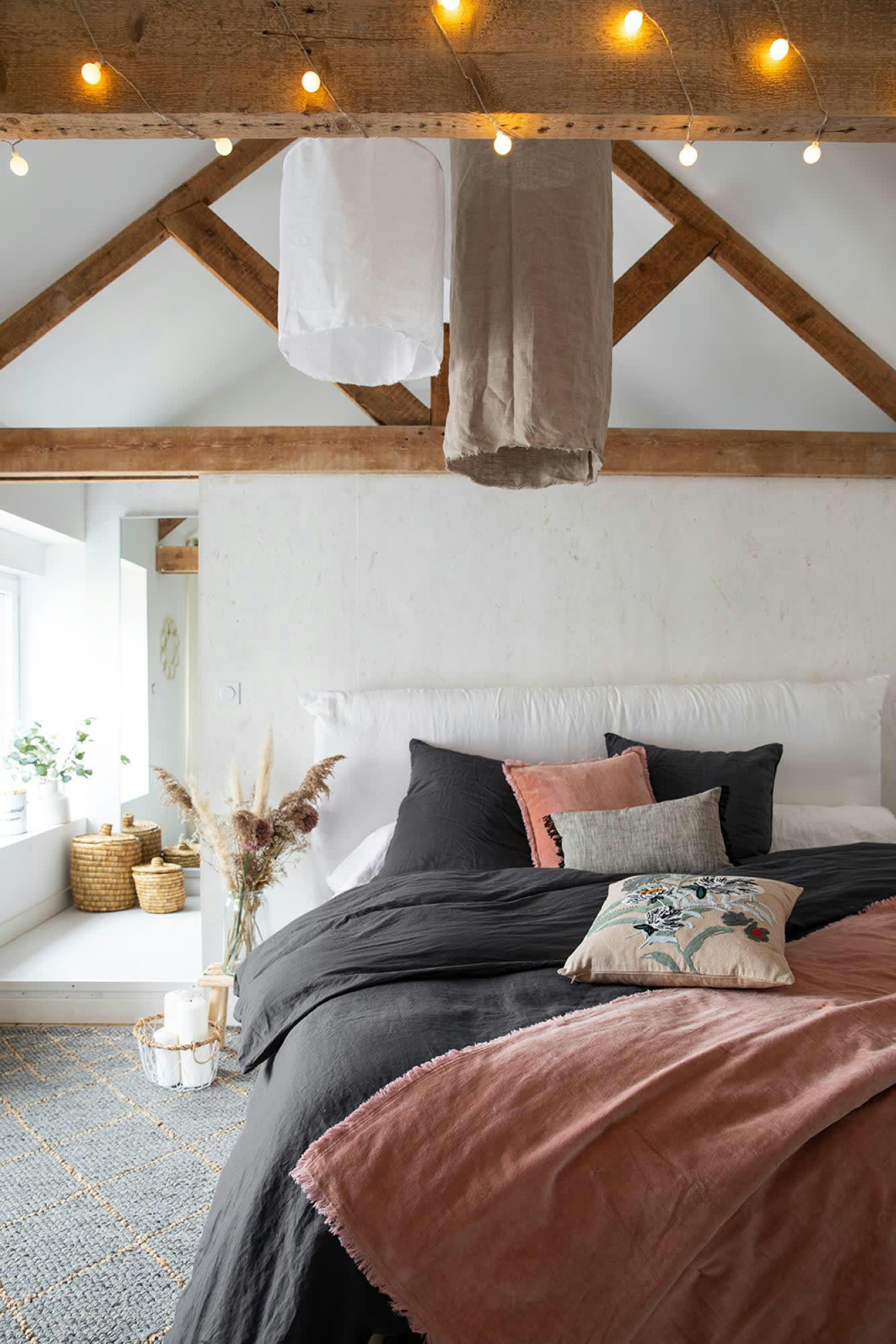 FARA - Plaid uni  en coton pink 135 x 200