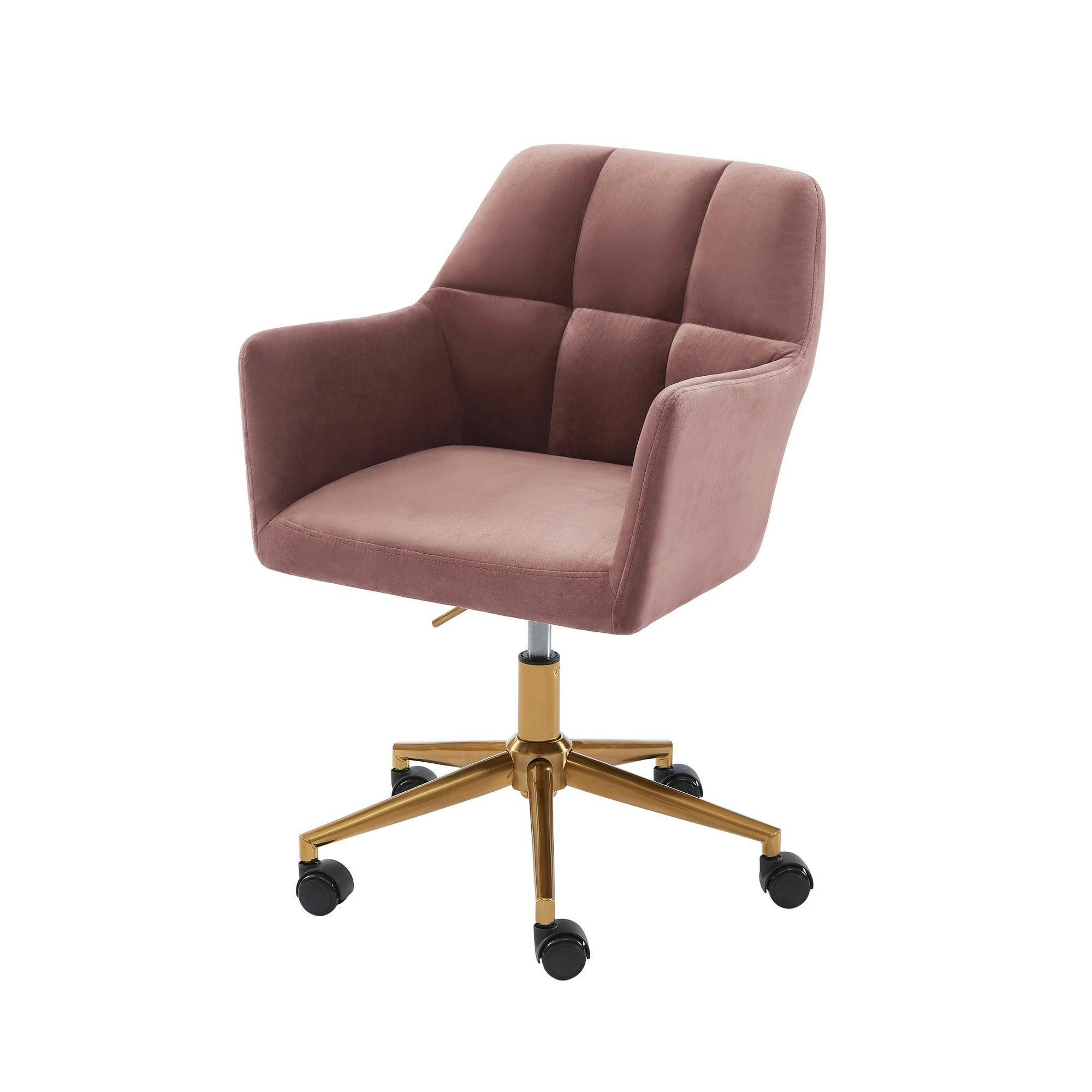 MONACO - Fauteuil de bureau   en velours rose avec pieds dorés