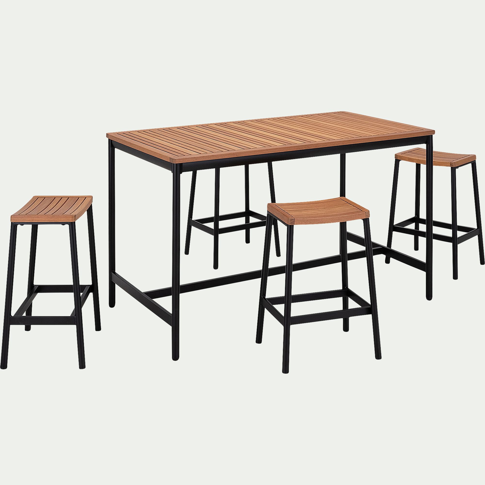 LARI - Table haute de repas jardin en eucalyptus - bois clair (6 places)