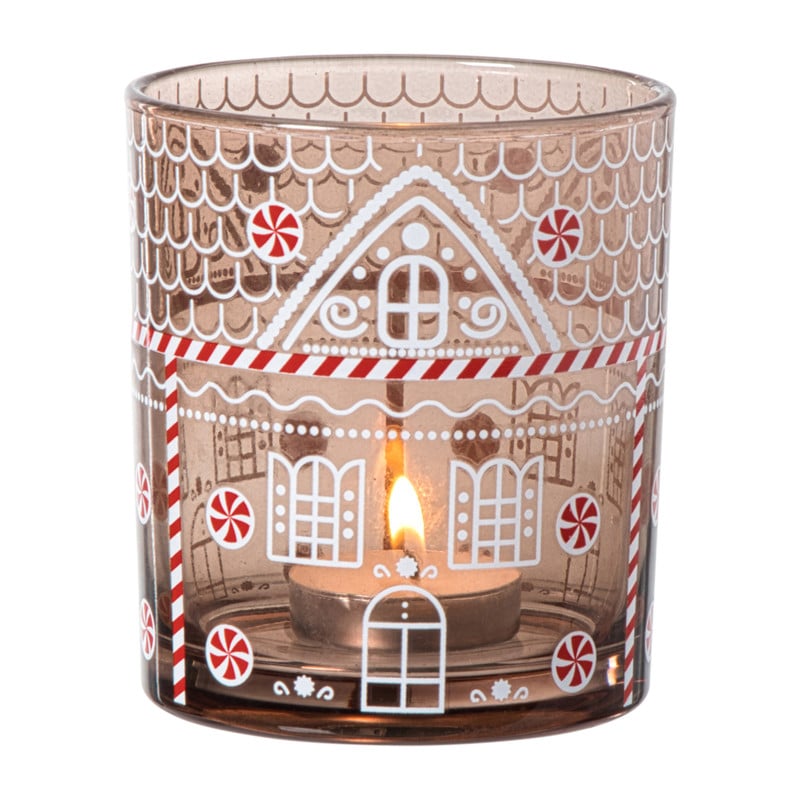 Kerst waxinelichthouder groot - bruin - &Oslash;9x10 cm