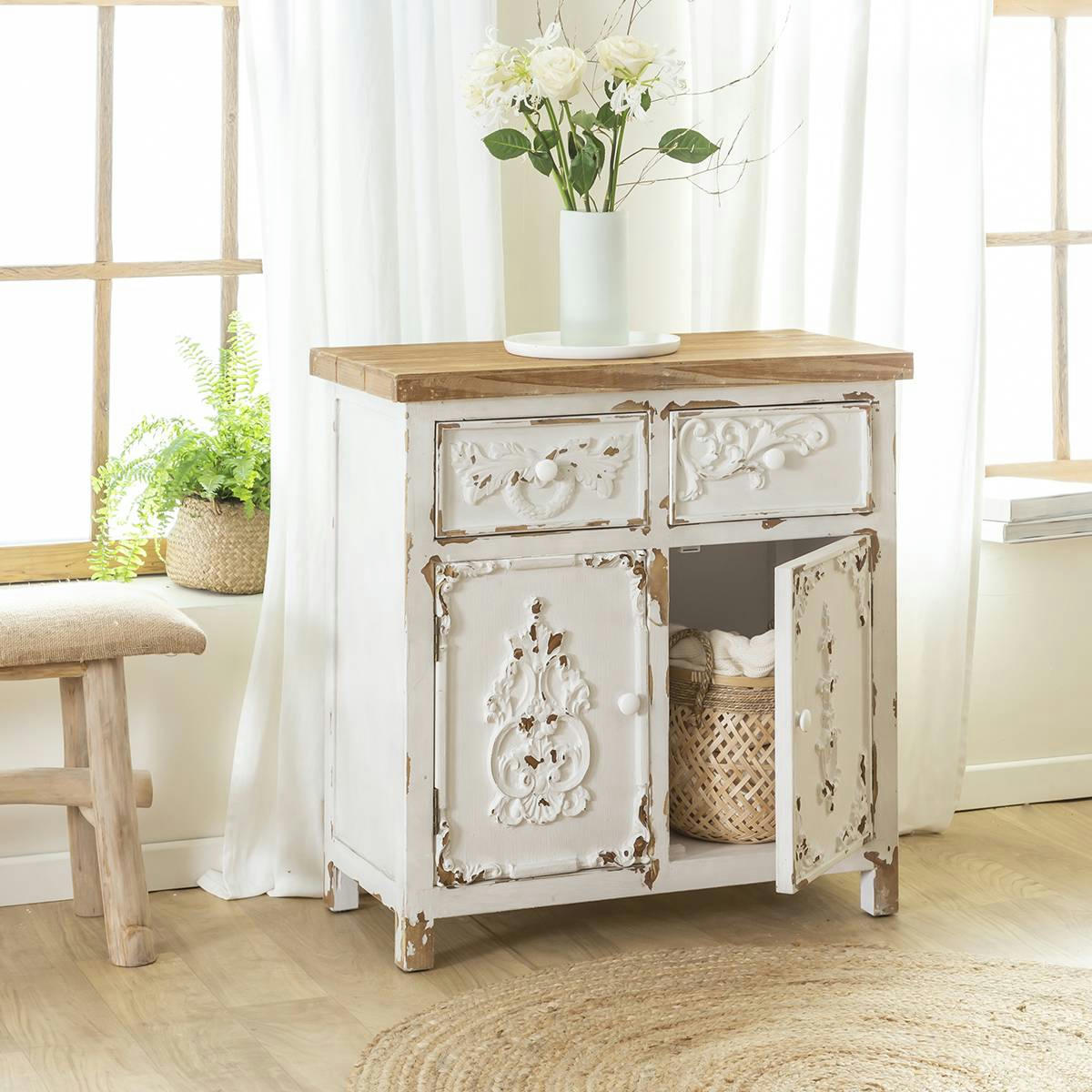 BASTILLE - Buffet en bois blanc 80 cm