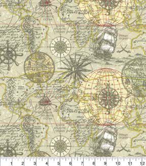 Fabric Traditions Green Navigational Map Novelty Cotton Fabric