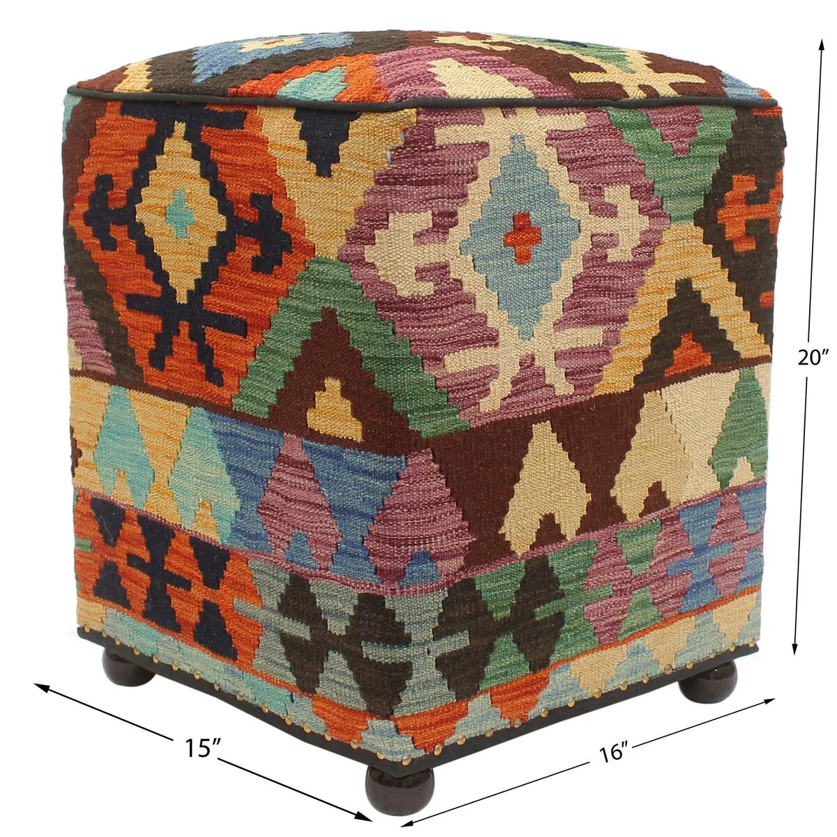 Tribal Alethea Handmade Kilim Upholstered Ottoman