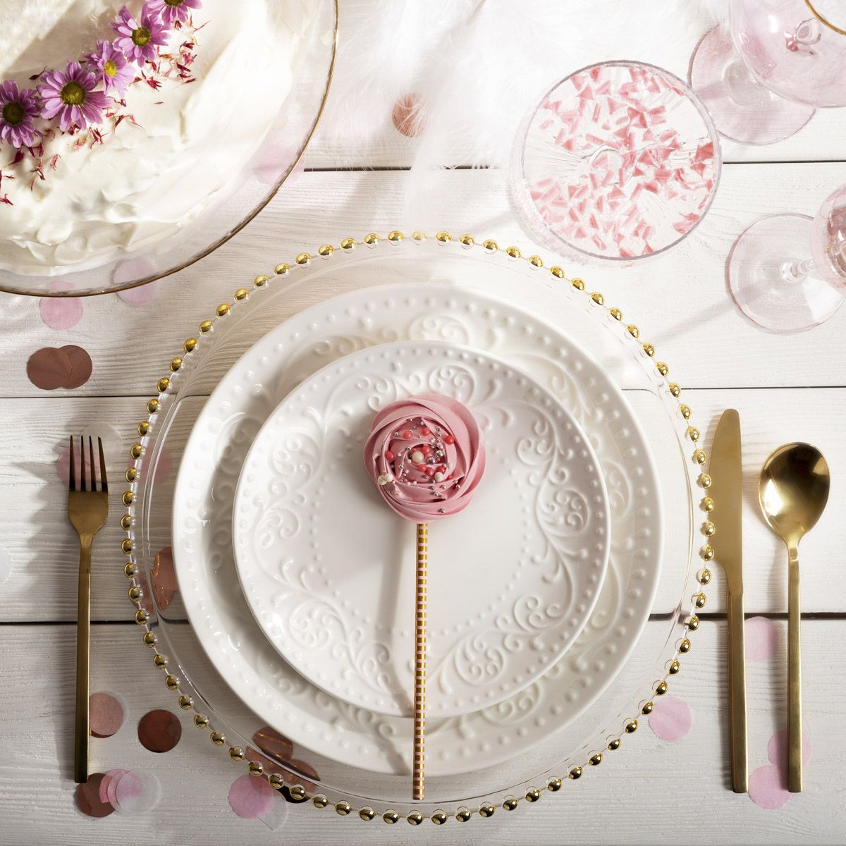 Talerz SYLIA obiadowy biały z ornamentem 27 cm