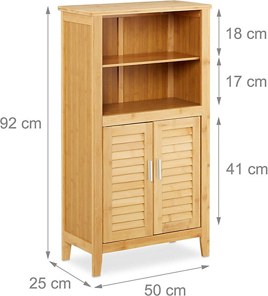 Armoire en Bambou Salle de Bain  2 Portes Ajourees 92 x 50 x 25 cm