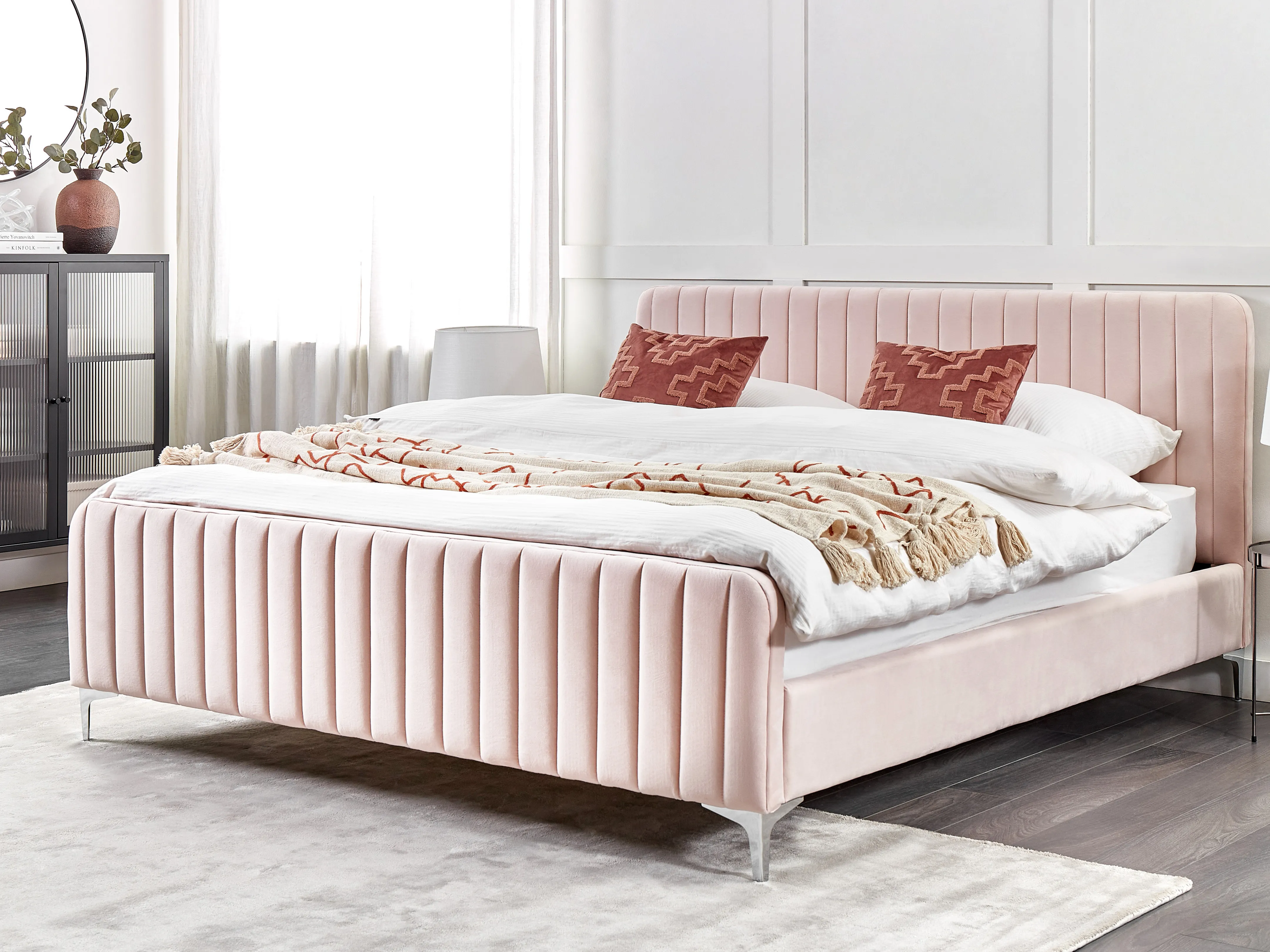 Bed Velvet LUNAN 180 x 200 cm (EU Super King) Pastel Pink