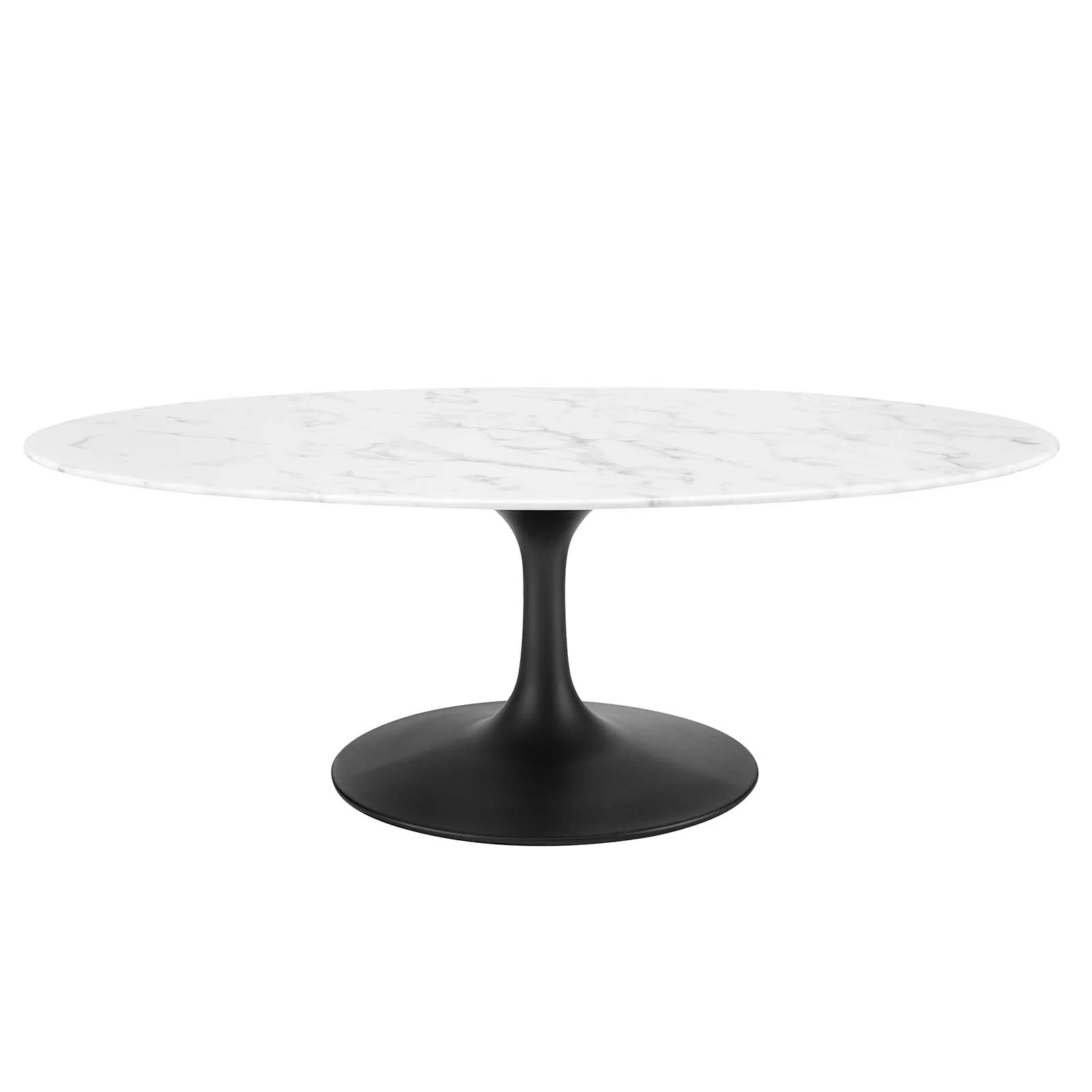 48 Oval-Shaped Artificial Marble Coffee Table, Black White