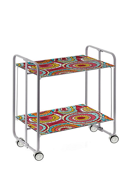 Desserte pliante BAUHAUS avec roulettes, Structure grise, 2 niveaux, 4 positions