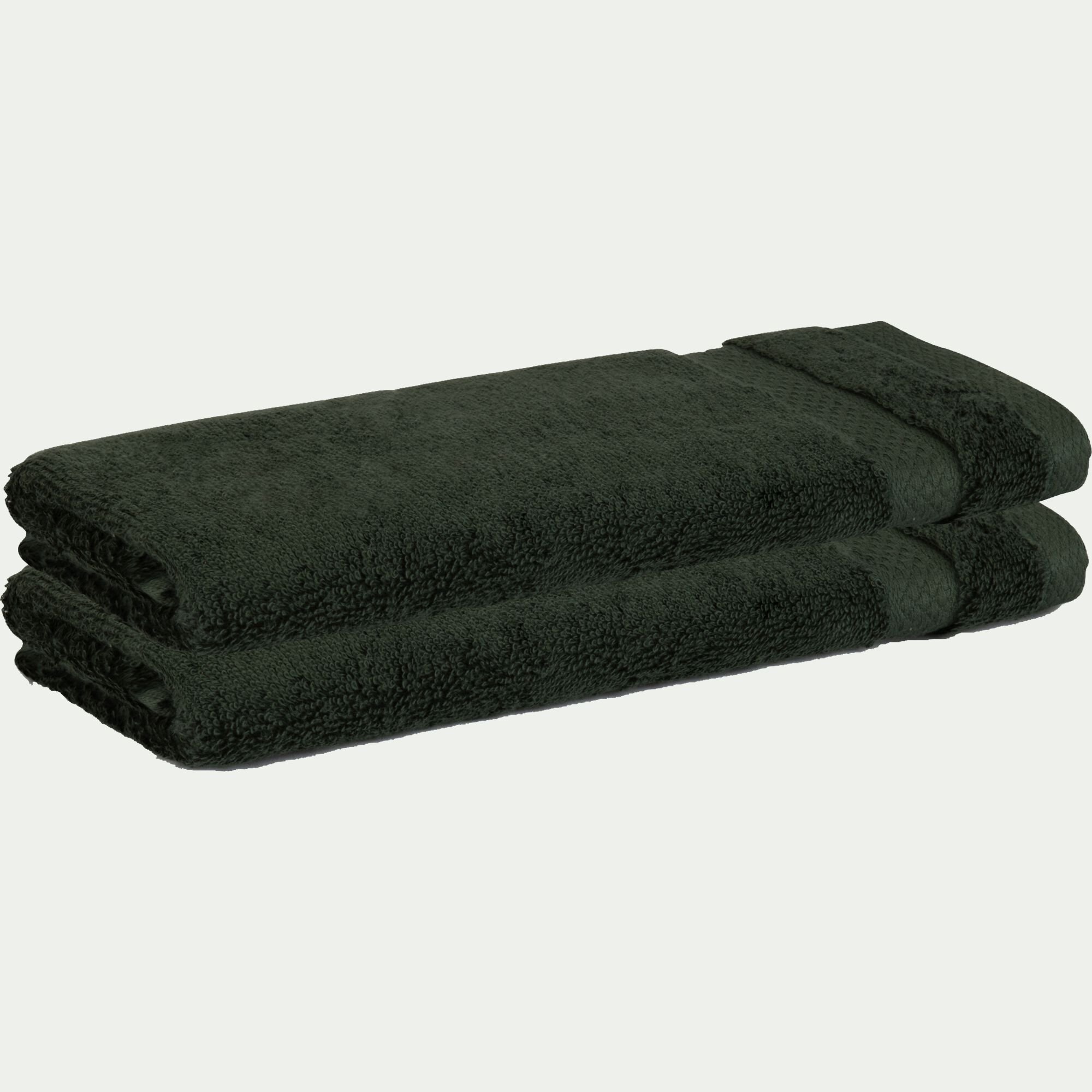 AZUR - Lot de 2 serviettes invités en coton peigné - vert cèdre 30x50cm