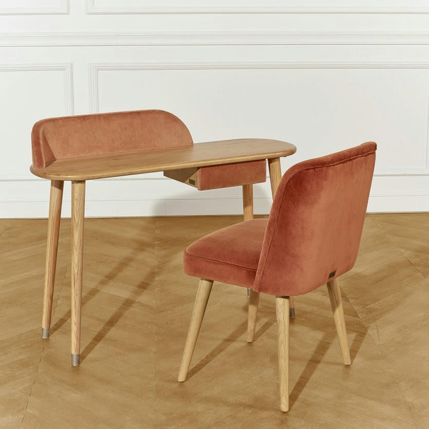 DAVIS - Bureau console en velours et chêne