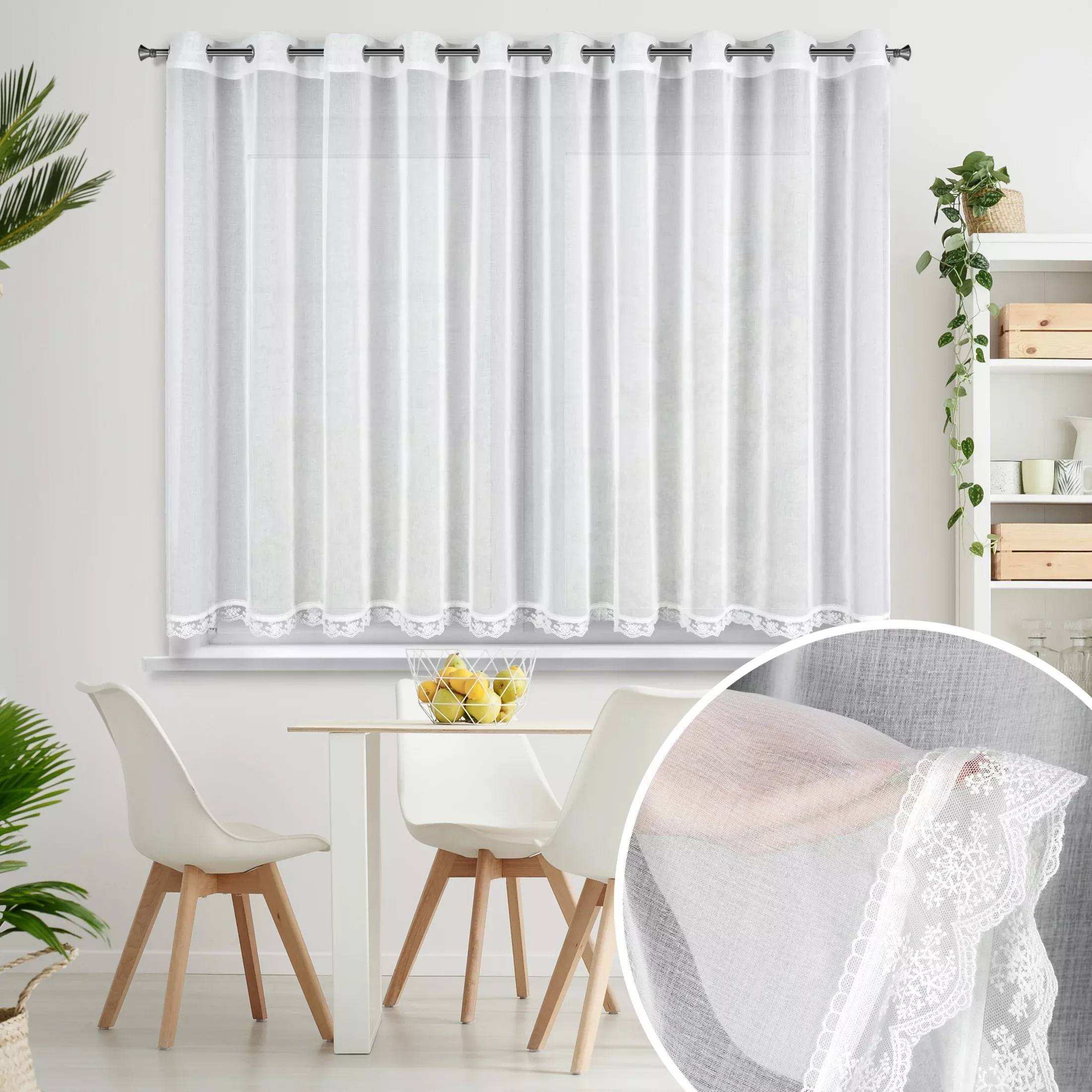 Firana biała zdobiona koronką 350x140 cm przelotka SUZAN