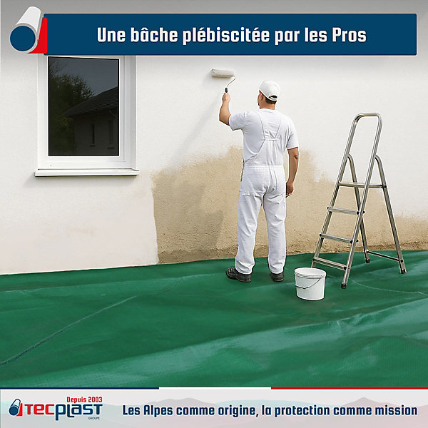 Bâche Peinture 5x8 m - TECPLAST - HQ250PE Verte et Marron - Haute Performance - Bâche de protection Peinture pour sol et meuble