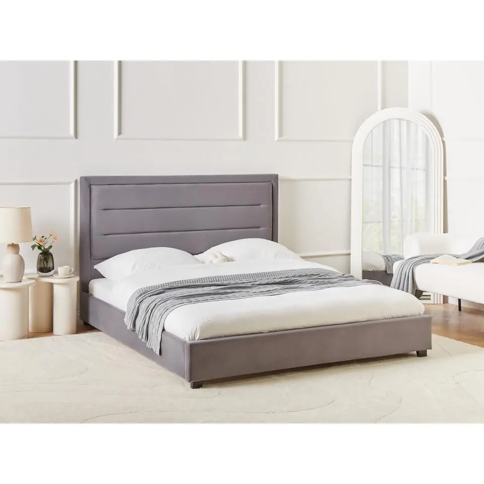 ROUEN - Tweepersoonsbed - Donkergrijs - 160 x 200 cm - Fluweel