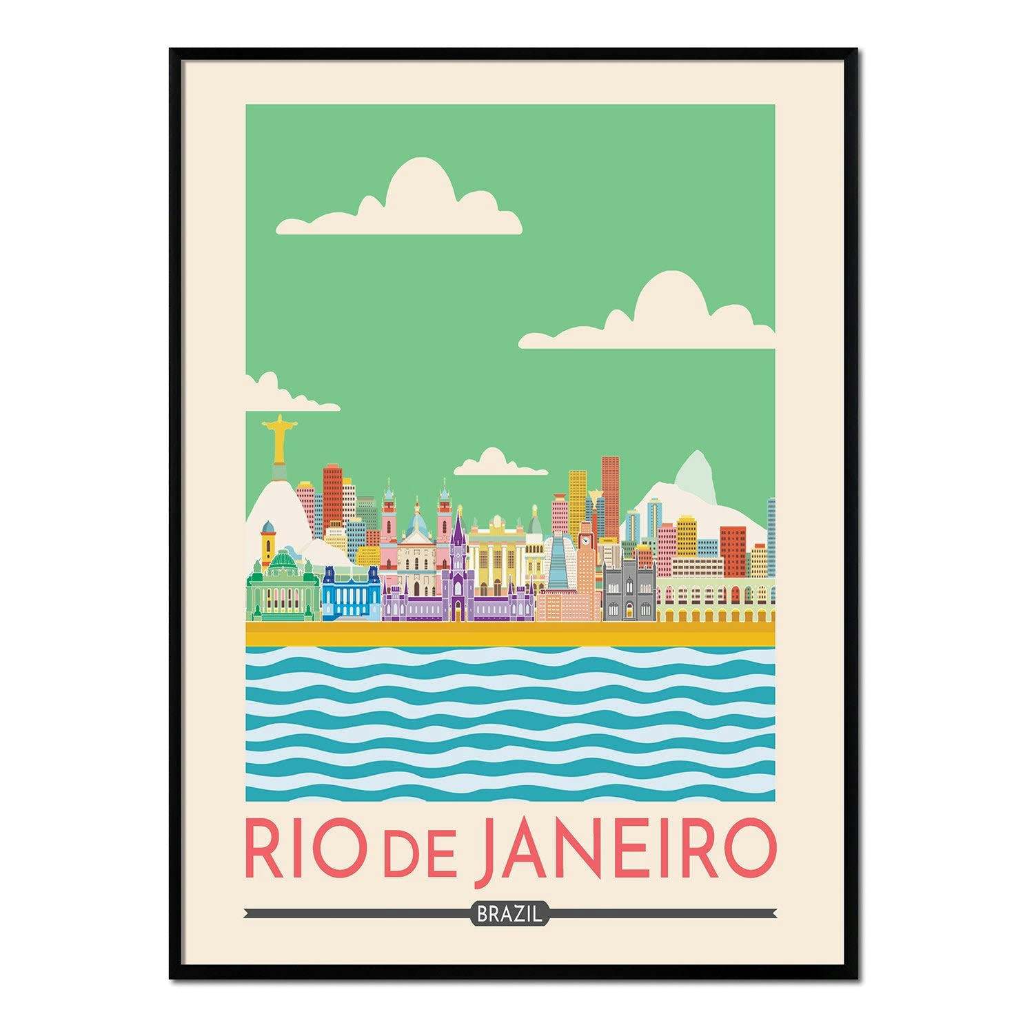 CIUDADES - Affiche avec cadre noir - Rio de Janeiro - 30x40