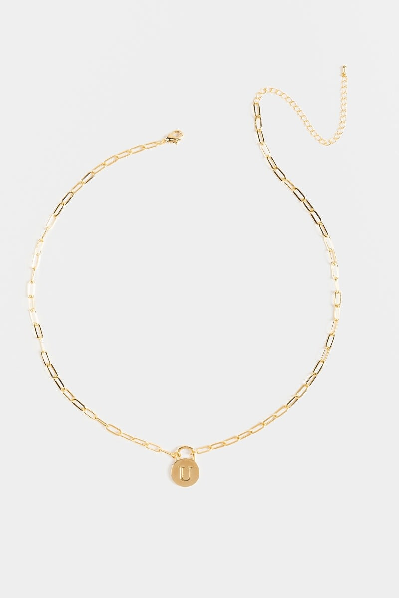 Initial Curb Chain Pendant Necklace Gold