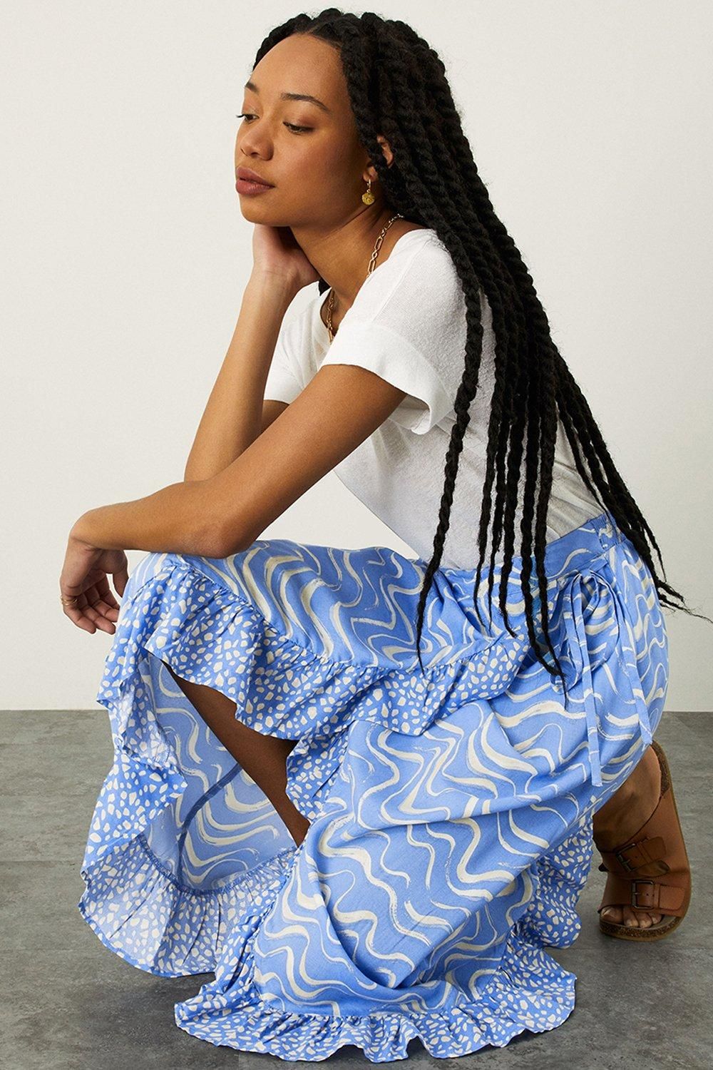 Monsoon Wrap Wave Print Midi Skirt