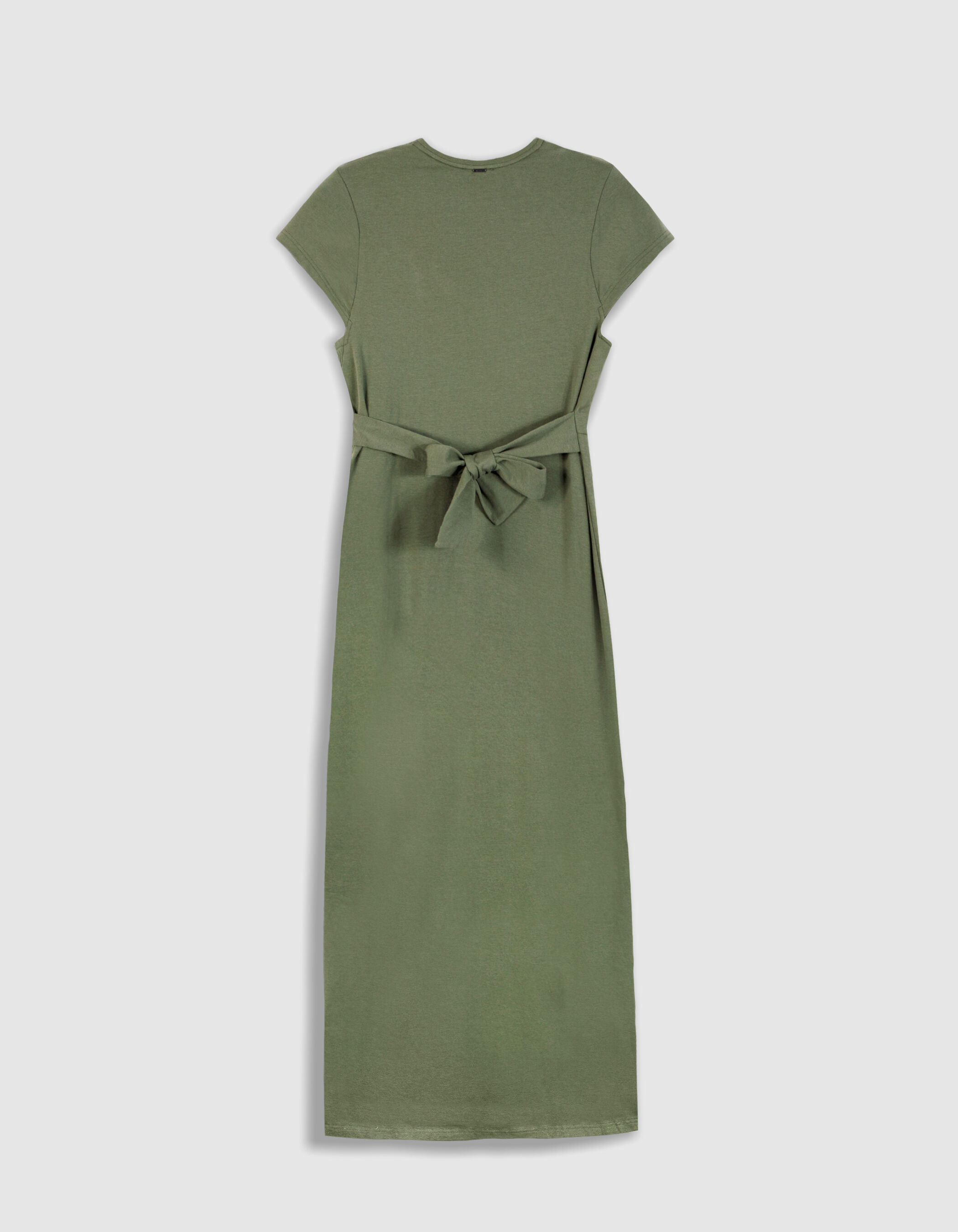 Robe midi kaki ceinture à nouer Femme