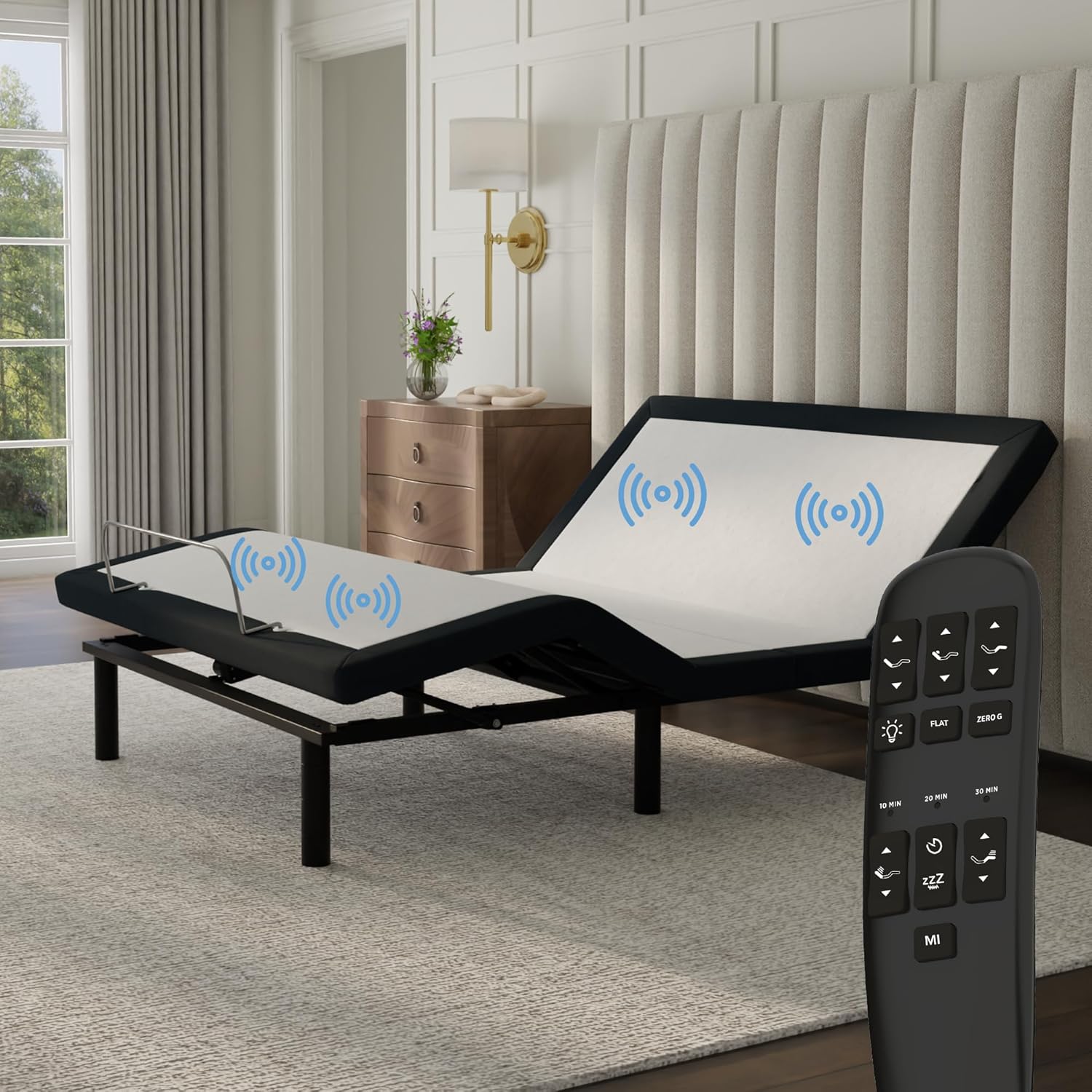 Blissful Nights e4 Queen Adjustable Bed Base Frame with Zero Gravity, Massage Motors, Anti-Snore, USB Charging, Nightlight, Wireless Remote, 10-Year Warranty, and No Tools Required Assembly