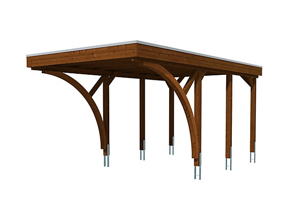 Carport SKAN HOLZ Friesland Set F, 320 x 555 cm, avec deux arcs d'entrée, noyer