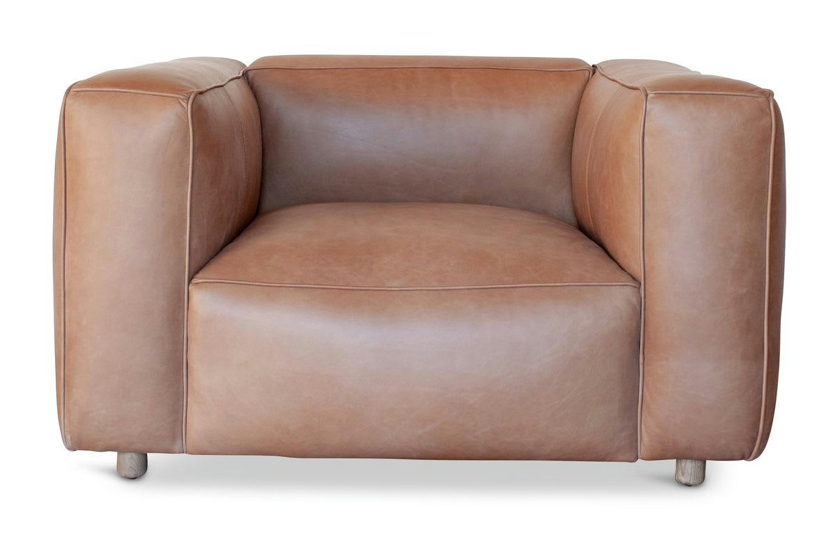 KRIEGER - Fauteuil en cuir pleine fleur marron