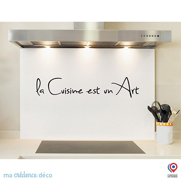 Crédence cuisine fond de hotte Texte La cuisine est un art 1 - Verre trempé - L 90 cm x H 70 cm - MaCrédenceDéco