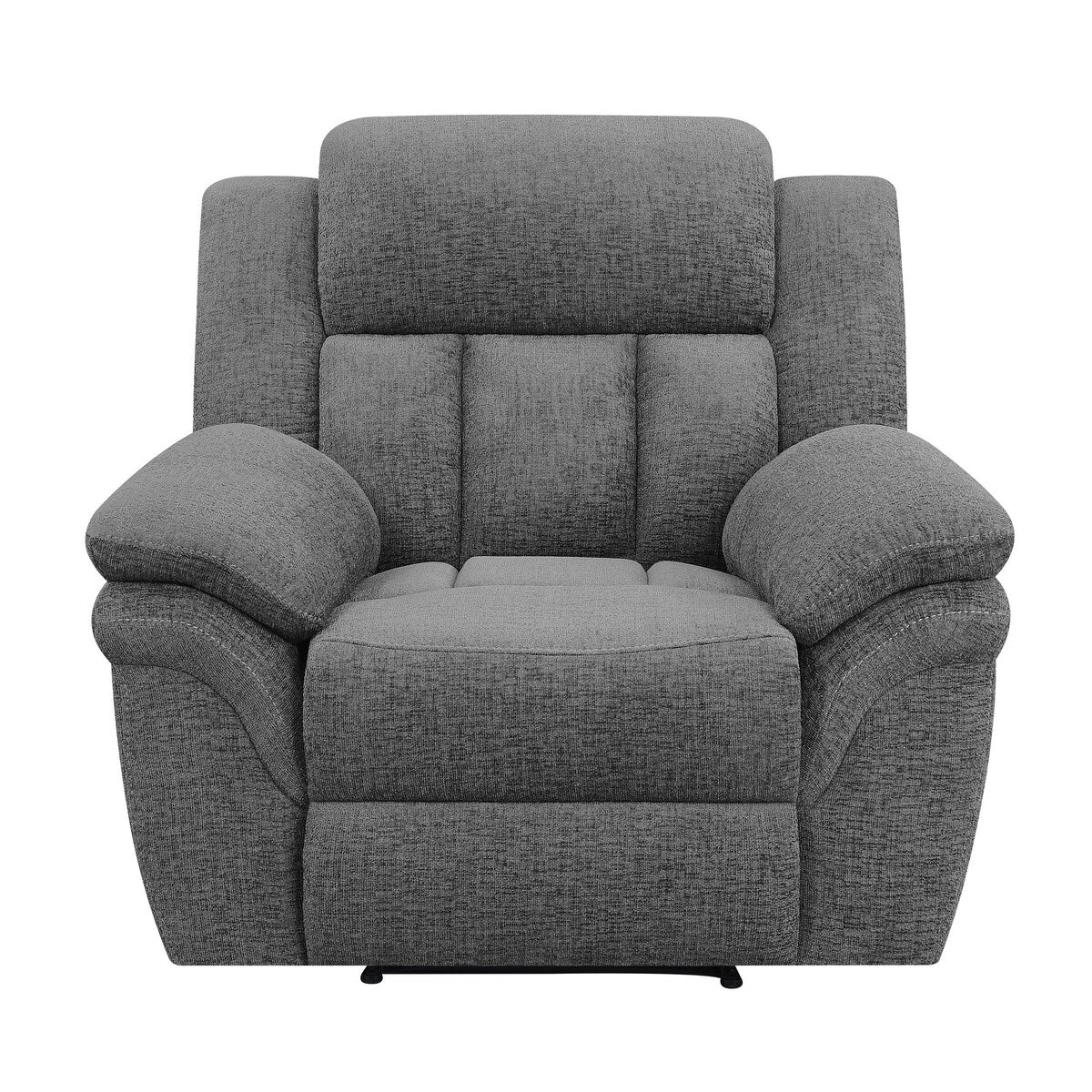 Kim 44 Inch Manual Gliding Recliner, Pillowtop Padded Arms, Charcoal Gray
