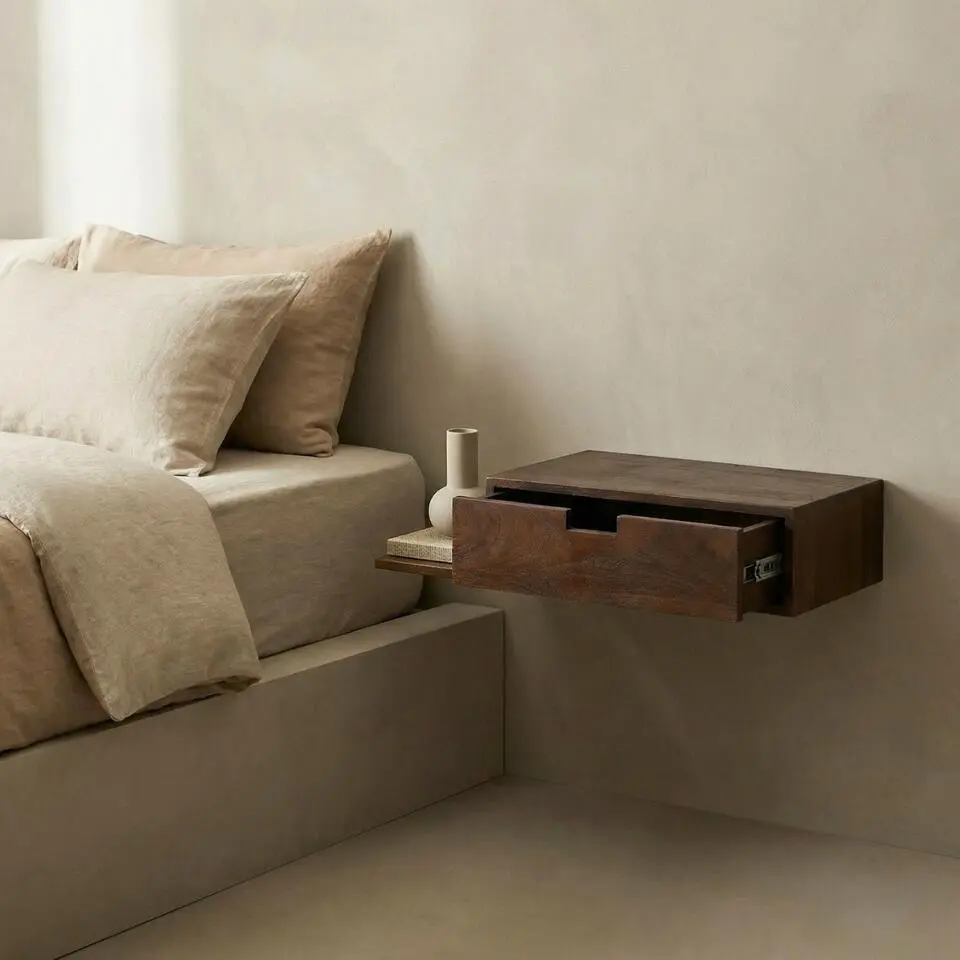 Nachtkastje Zwevend - Donkerbruin - Plankje Links - 65cm - Niek