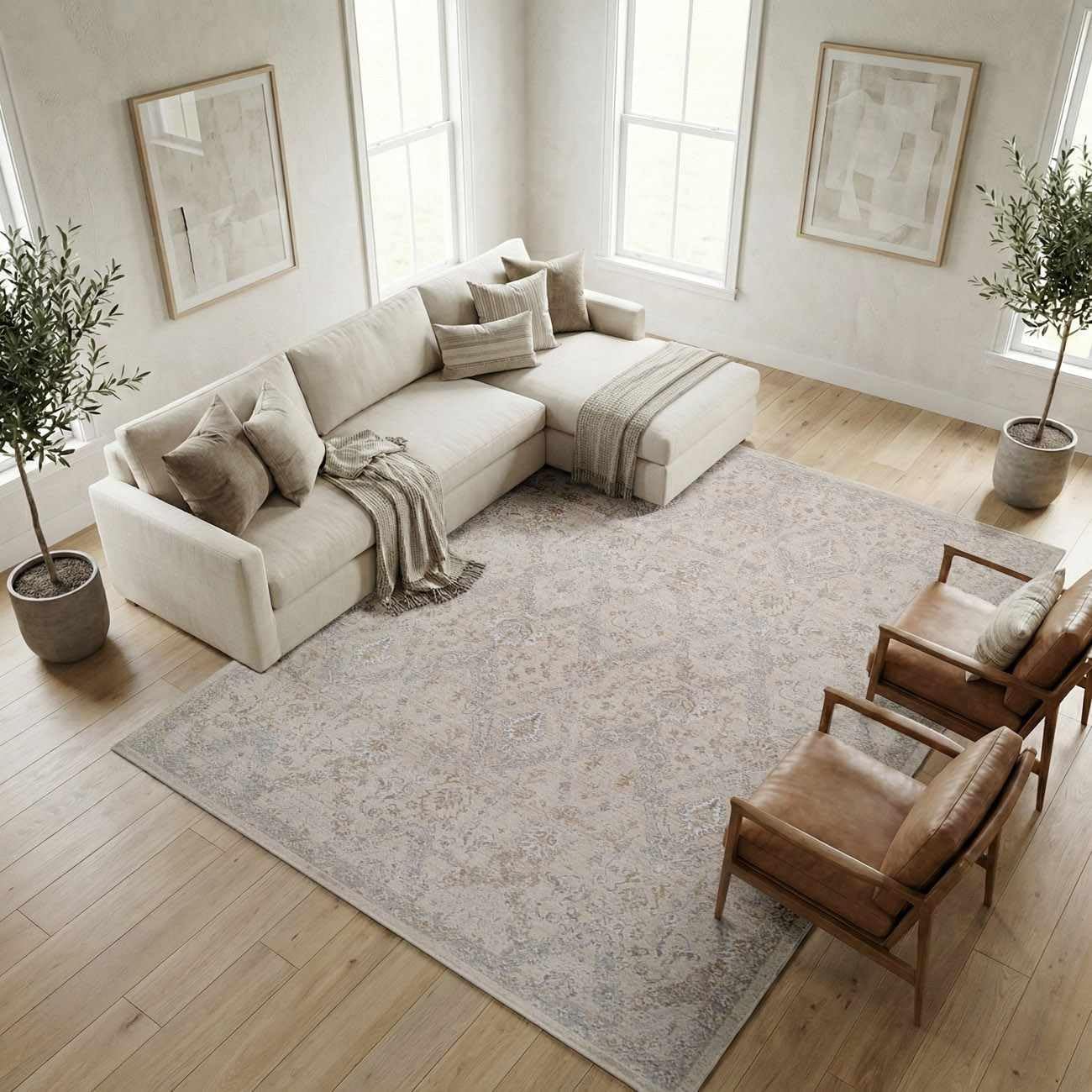 Hauteloom Avington Living Room, Bedroom Area Rug - Neutral Traditional Boho - Cream, Beige, Tan - 7'10 x 10'2