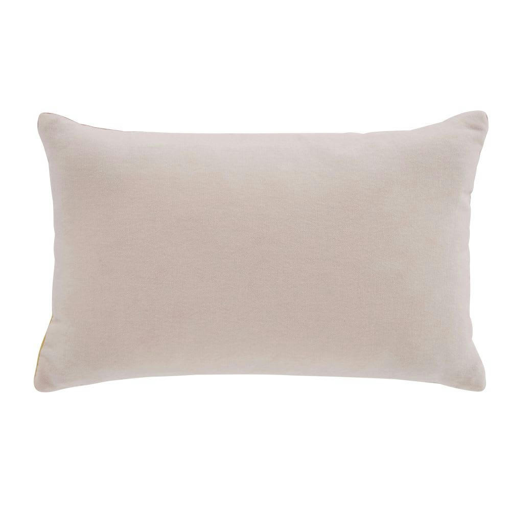 MALAGA - Coussin en coton tramé et velours de coton roses et jaune moutarde 25x40