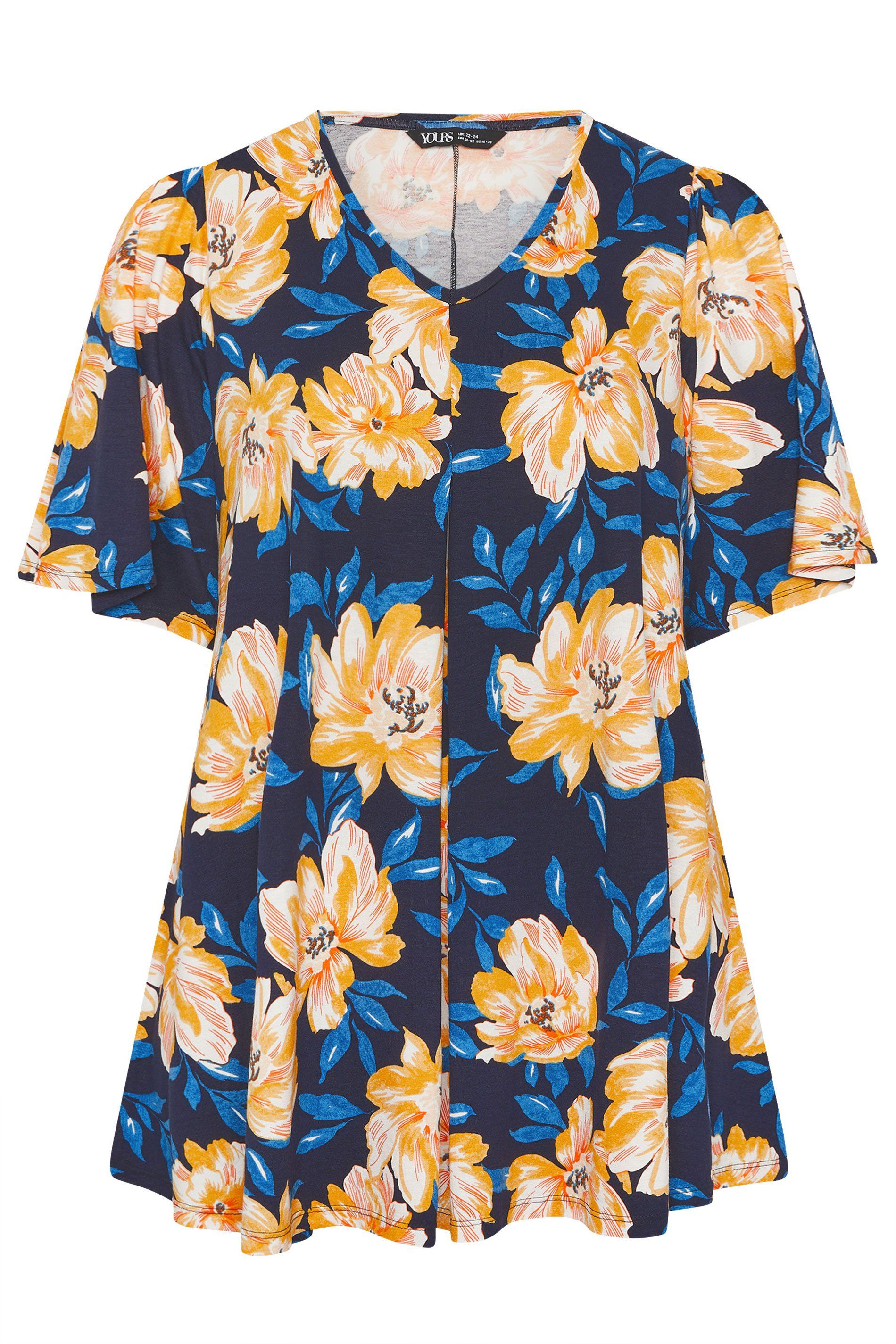 Yours Floral Pleat Front Top