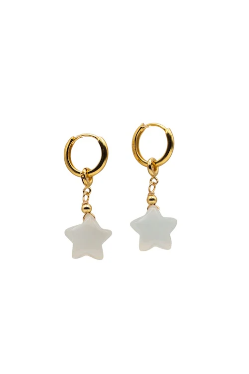 Harvest — Jade Stone Charm Earrings in Star-White