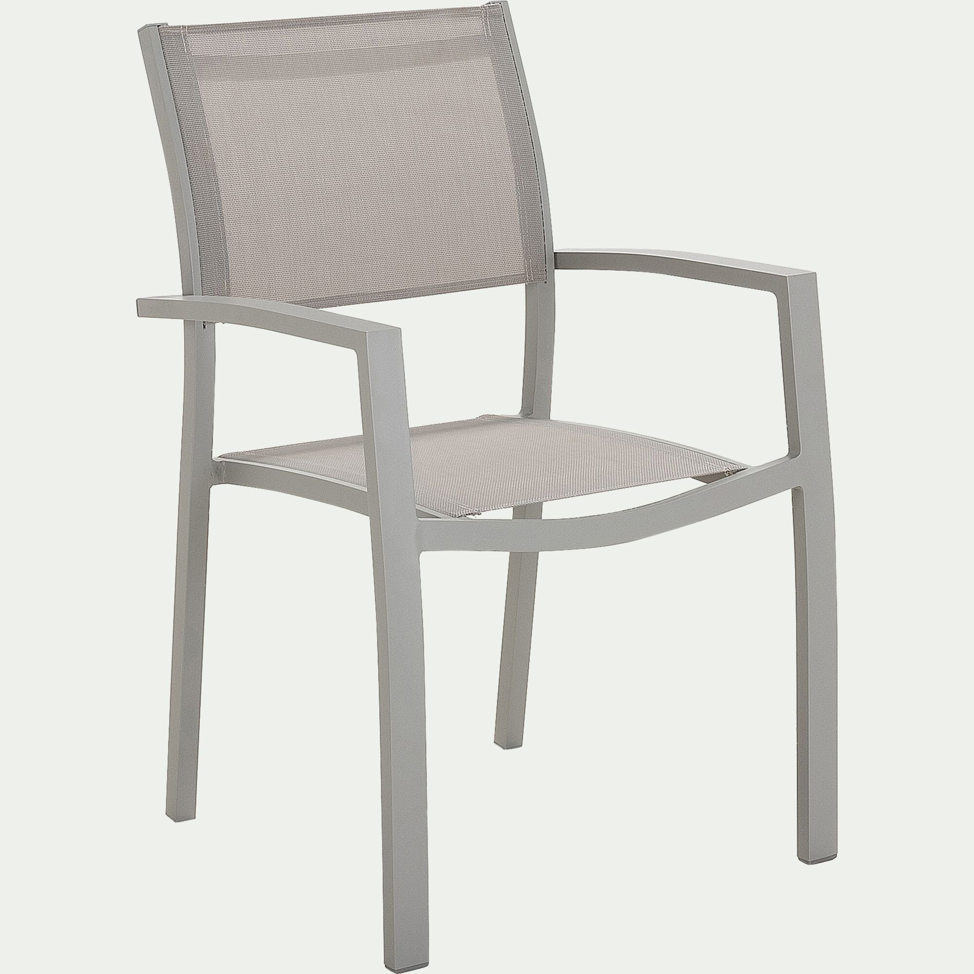 ELSA - Chaise de jardin empilable avec accoudoirs en textilène - gris vésuve