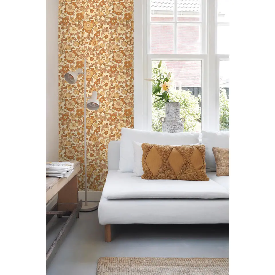 ESTAhome behang retro bloemen geel en oranje - 50 x 900 cm
